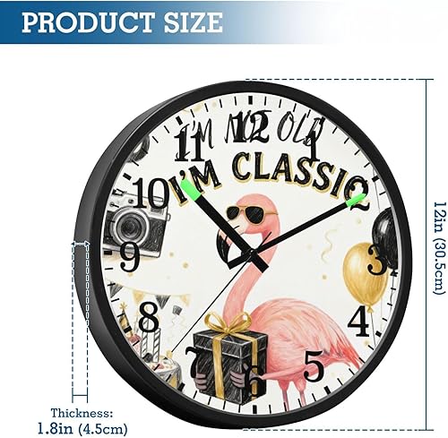 Miniatura 3 de Luminous Voice-Activated Silent Clocks Non-Ticking Silent Battery Operated Small Analog Clock 60s Birthday Vintage Style Flamingo 12 Inch for Living
