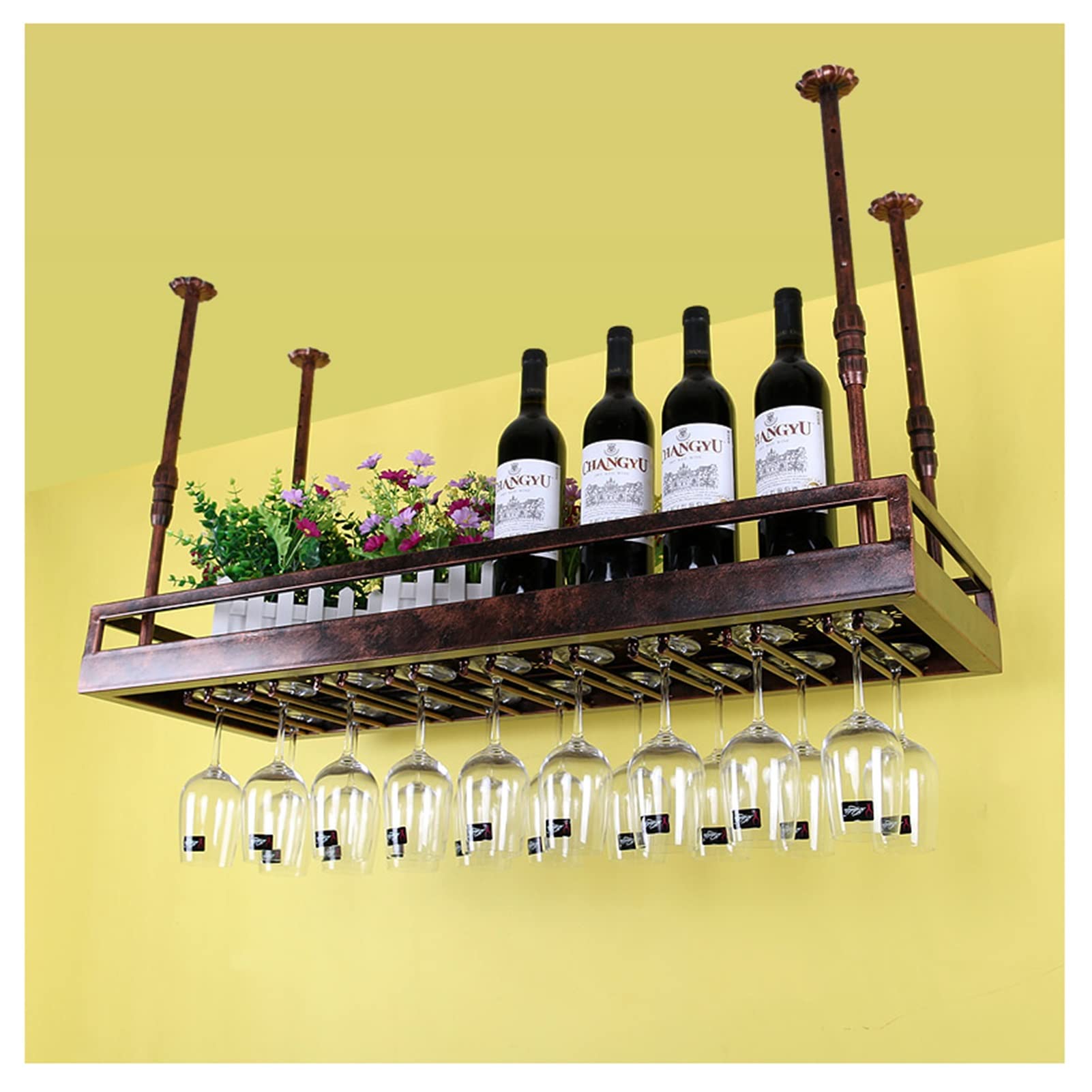 Porte-verre à vin à l'envers en fer forgé pour décoration et rangement aérien
