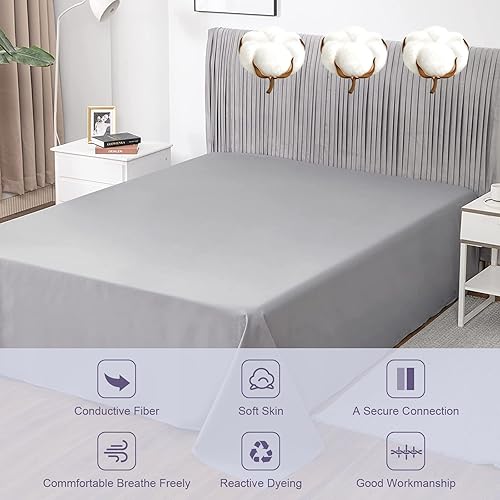 Miniatura 7 de Juego de sábanas encimeras de puesta a tierra para cama tamaño individual XL, en hilo plateado y algodón orgánico con cable de conexión a tierra de