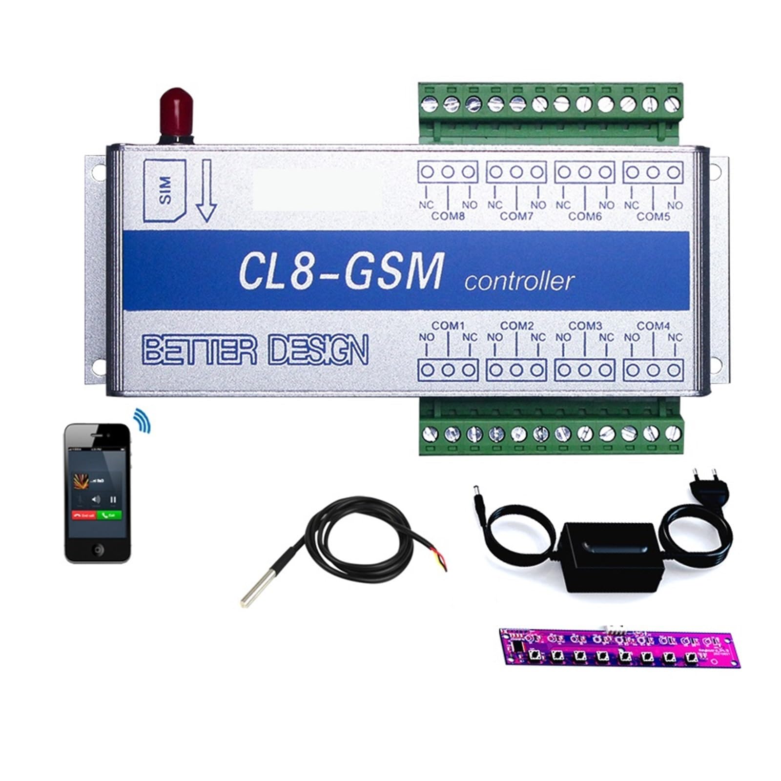 Abridor automático de puertas, CL8-GSM-NC de alarma de alerta SMS inalámbrico Monitoreo de temperatura Alarma GSM + Sensor con alerta de falla de energía para familias numerosas, comunidades pequeñas(