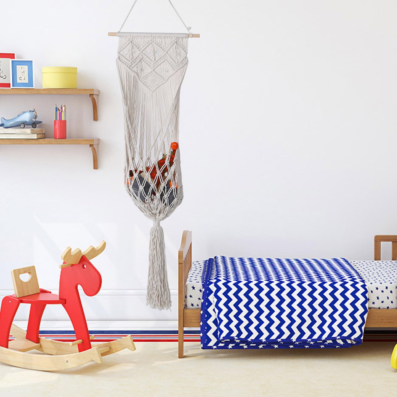 Generisch Wandbehang Spielzeugnetz Stofftier Plüschtier Aufbewahrungsnetz Organizer Makramee Spielzeug Display Für Kinderzimmer Und Kindergarten Über Tür Organizer