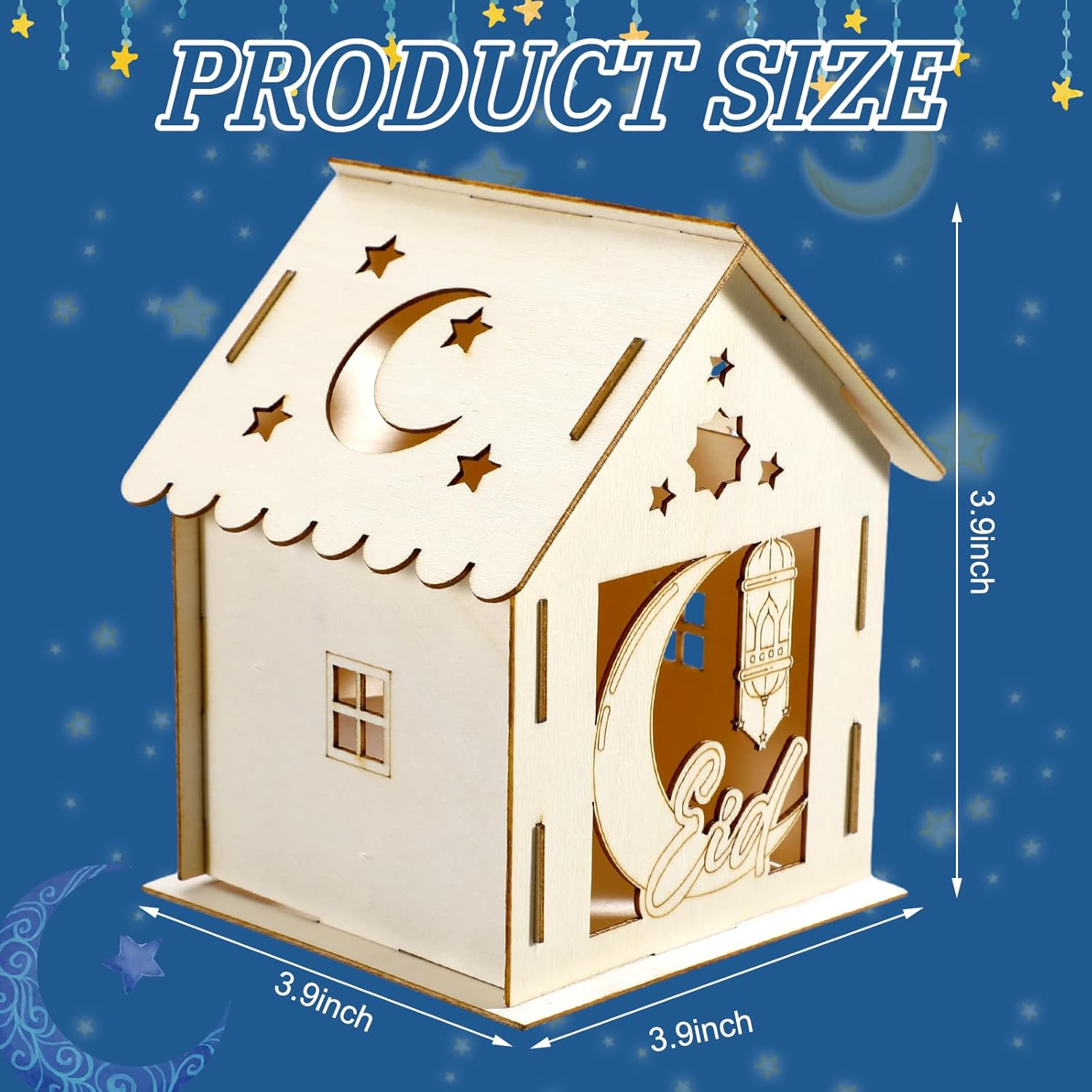 Wenqik 9 Pcs Eid Mubarak Wooden House with 12 Watercolor Pens DIY Graffiti Crafts Ramadan Decorations Wooden Eid Houses for Kids Paint Project Party Supplies Decorations