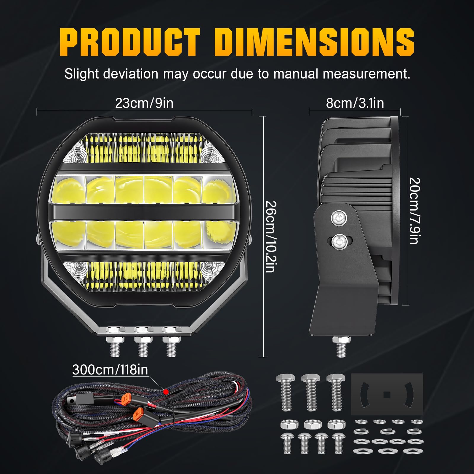 RIGIDON 2x faro da lavoro led, 9 Pollici 100W 13000lm DRL abbagl./anabbagl. | 12V 3m cablaggio kit, rotondo, faretto, spot luci di lavoro a led, fari di profondità per auto fuoristrada camion ATV UTE 4x4