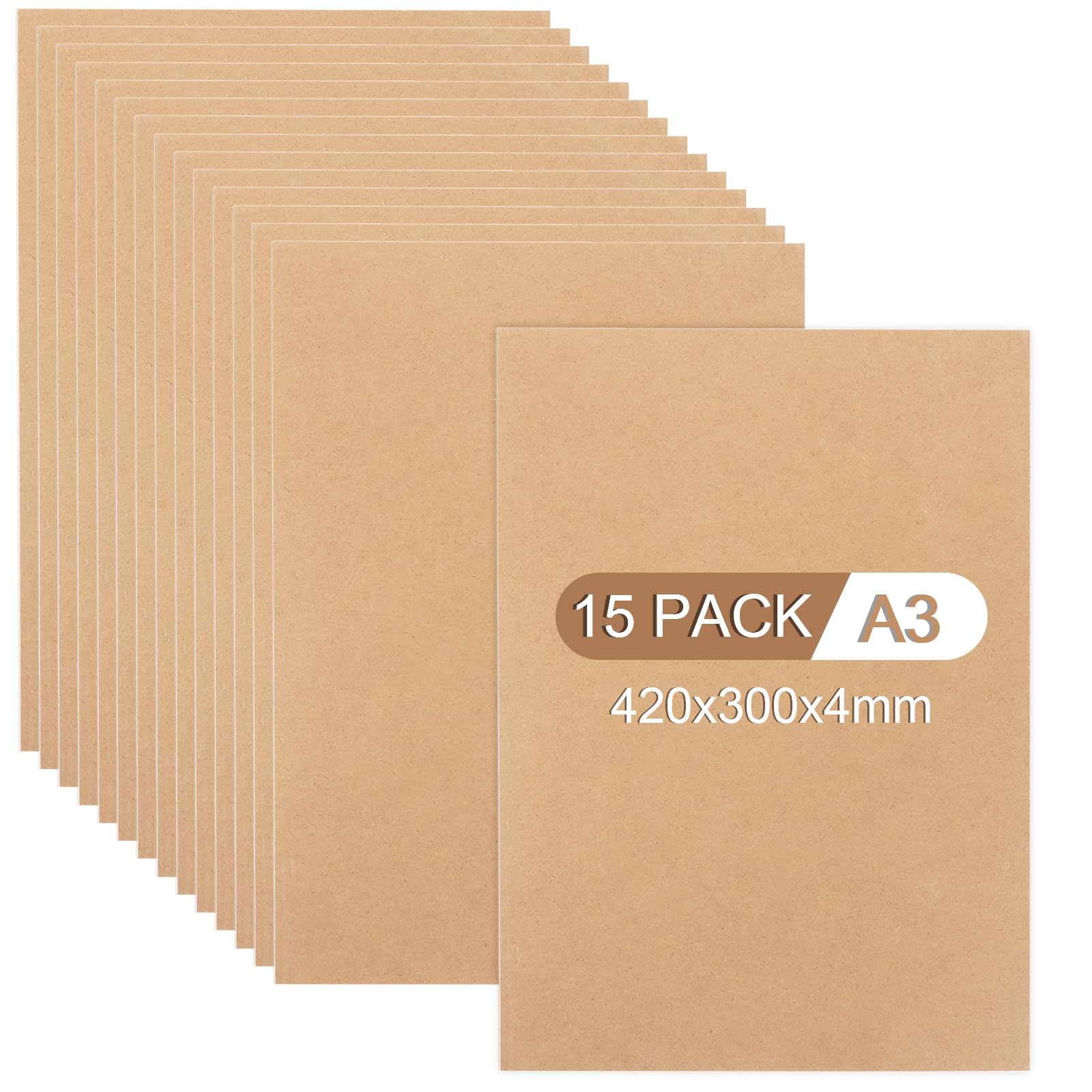 15 unidades A3 MDF, 420 x 300 x 4 mm, tablero de madera contrachapada DIN A3, placas de madera contrachapada para manualidades, madera contrachapada de álamo de 4 mm, tablero de fibra de
