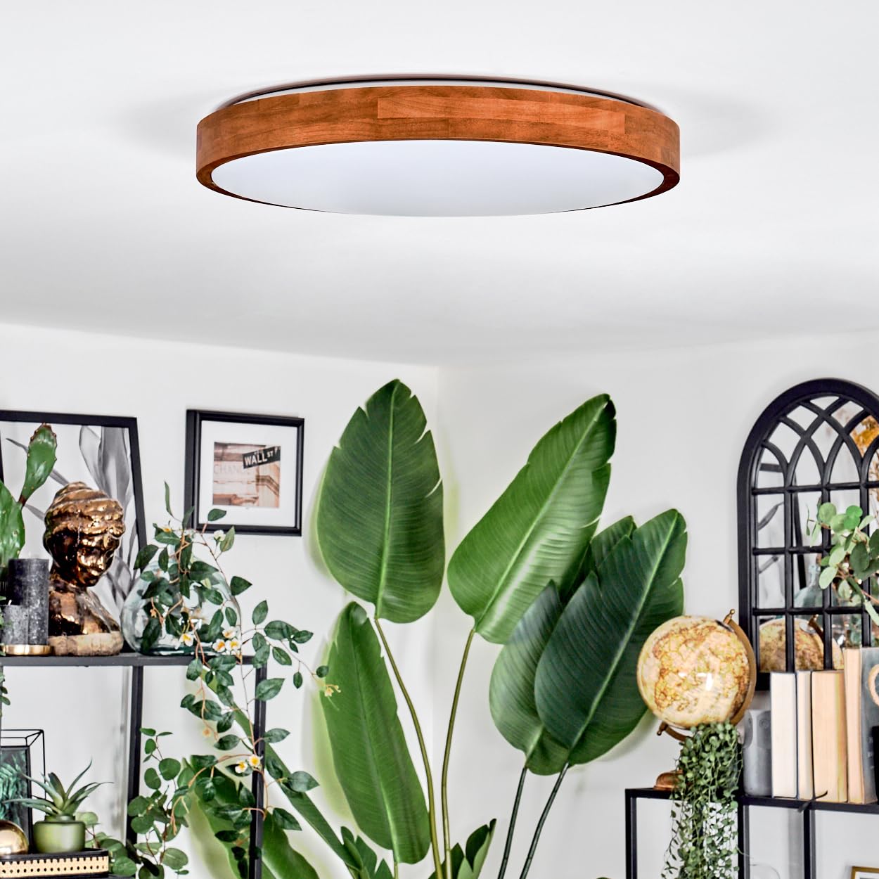 Plafoniera a LED HOFSTEIN Sofo, lampada da soffitto in metallo/legno/plastica naturale/marrone/bianco, moderna (Ø 50 cm), CCT regolabile, con telecomando, sala pranzo, soggiorno, cucina, camera letto