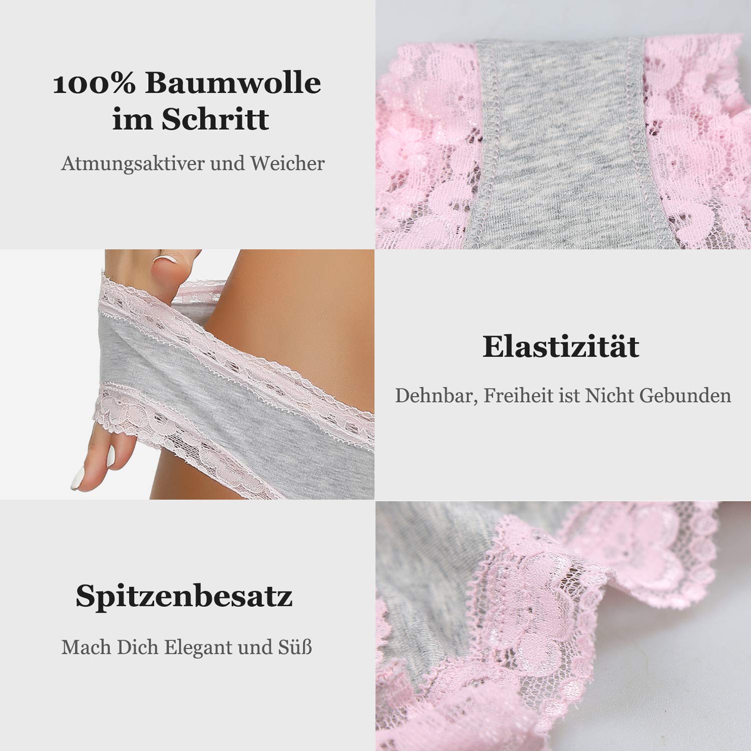 Baumwolle Unterwäsche Damen Höschen Sanft Spitze Hipster Slip Mehrfarbig
