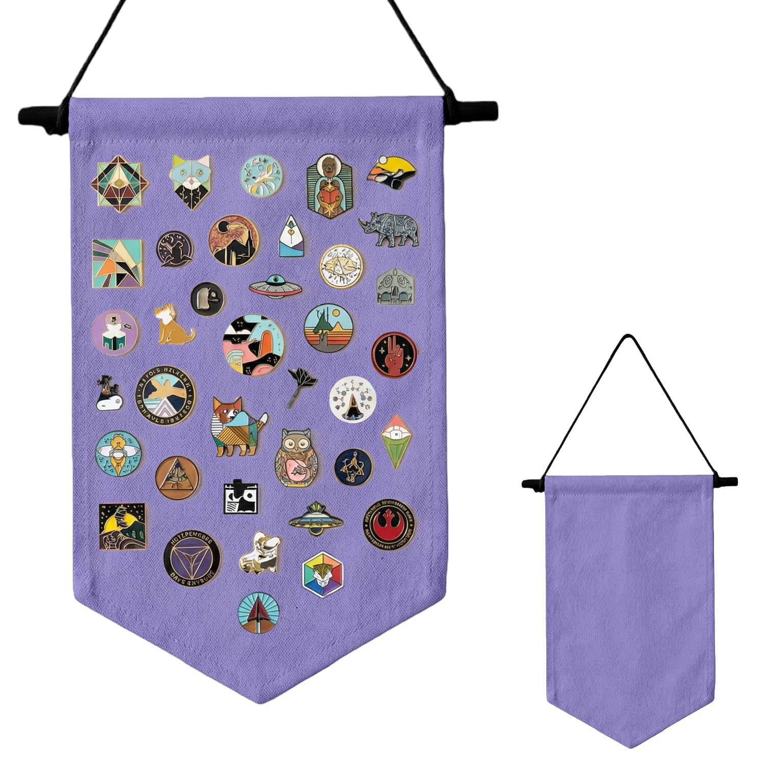 GAZIL Pin Badge Display Organizer, Canvas Brooch Holder Banner for Pin Badges, Rosette & Enamel Pin Storage Case, Hanging Pin Display Board for Collectors (Purple)