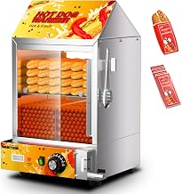 Hot Dog Steamer - 28.8QT Electric Commercial Hot Dog Steaming Machine with Bun Warmer for 175 Hot Dogs and 40 Buns with Glass Sliding DoorAdjustable Temperature