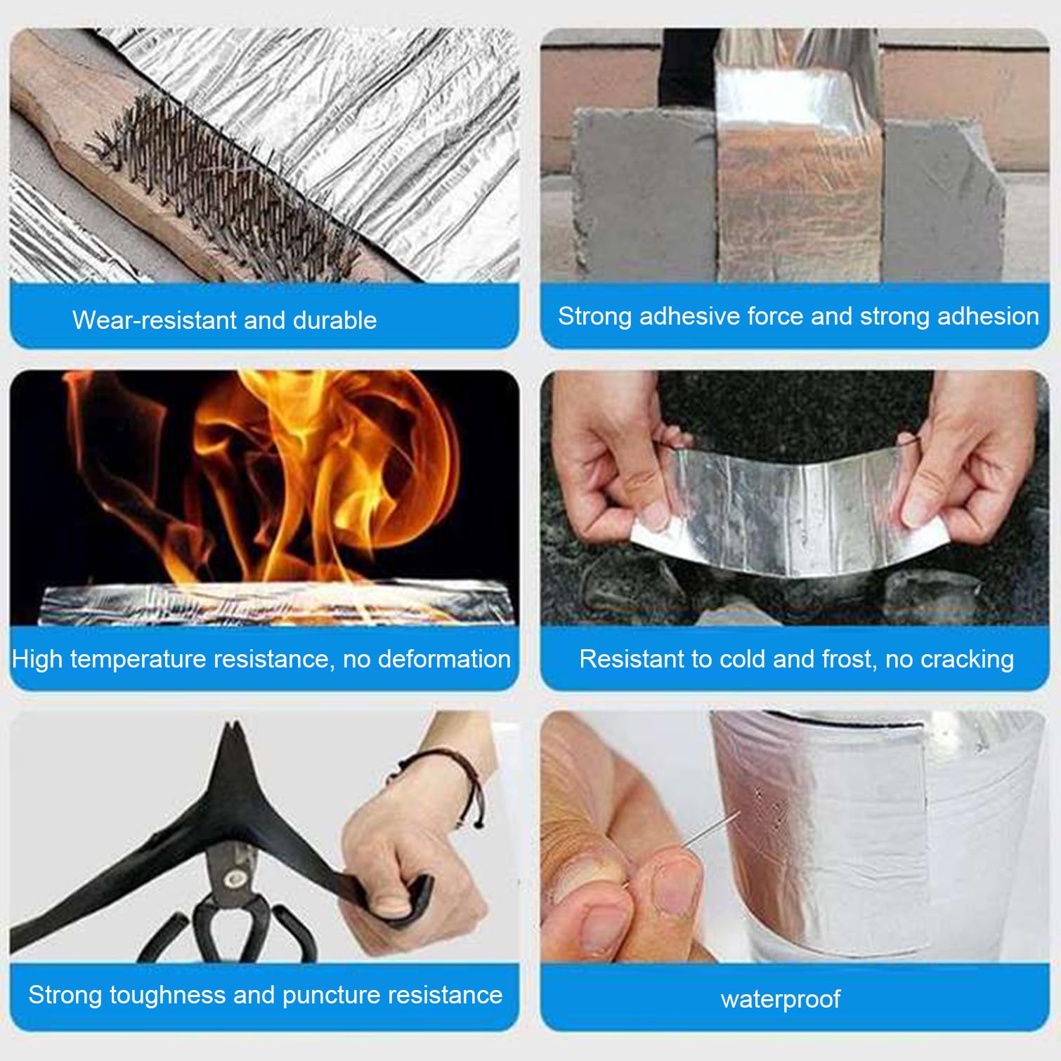 Cinta de betún, cinta selladora autoadhesiva impermeable para reparación de fugas, resistente a altas y bajas temperaturas, cinta de asfalto para exteriores para agujeros de techo y tuberías, ancho x