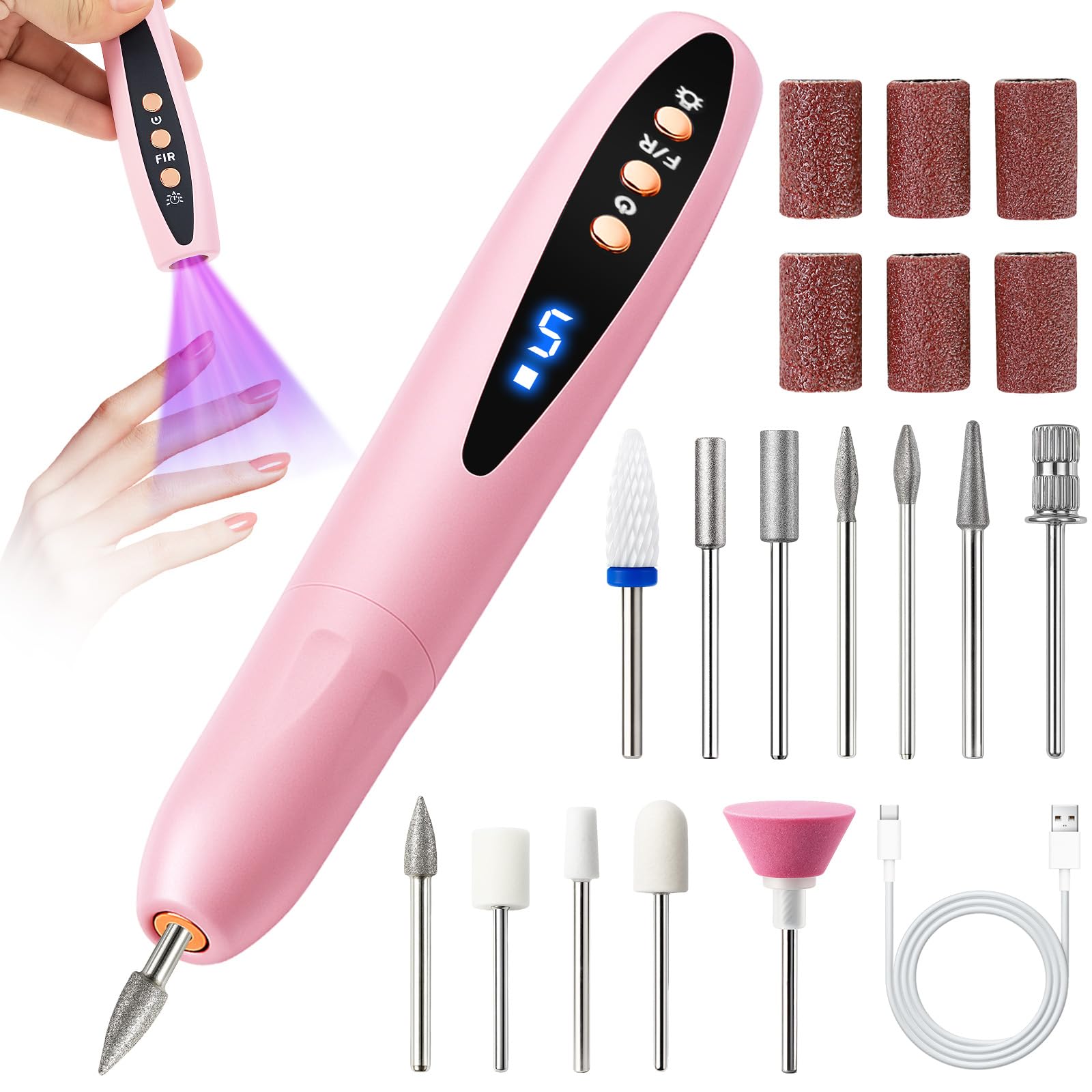 Perceuse à ongles électrique sans fil kit lime à ongles rechargeable acrylique - 7