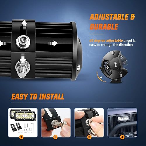 Miniatura 5 de Nilight Barra combinada de 6.5 pulgadas, 2 unidades, 120 W, luz de trabajo LED impermeable, triple fila con interruptor basculante de 5 pines, kit