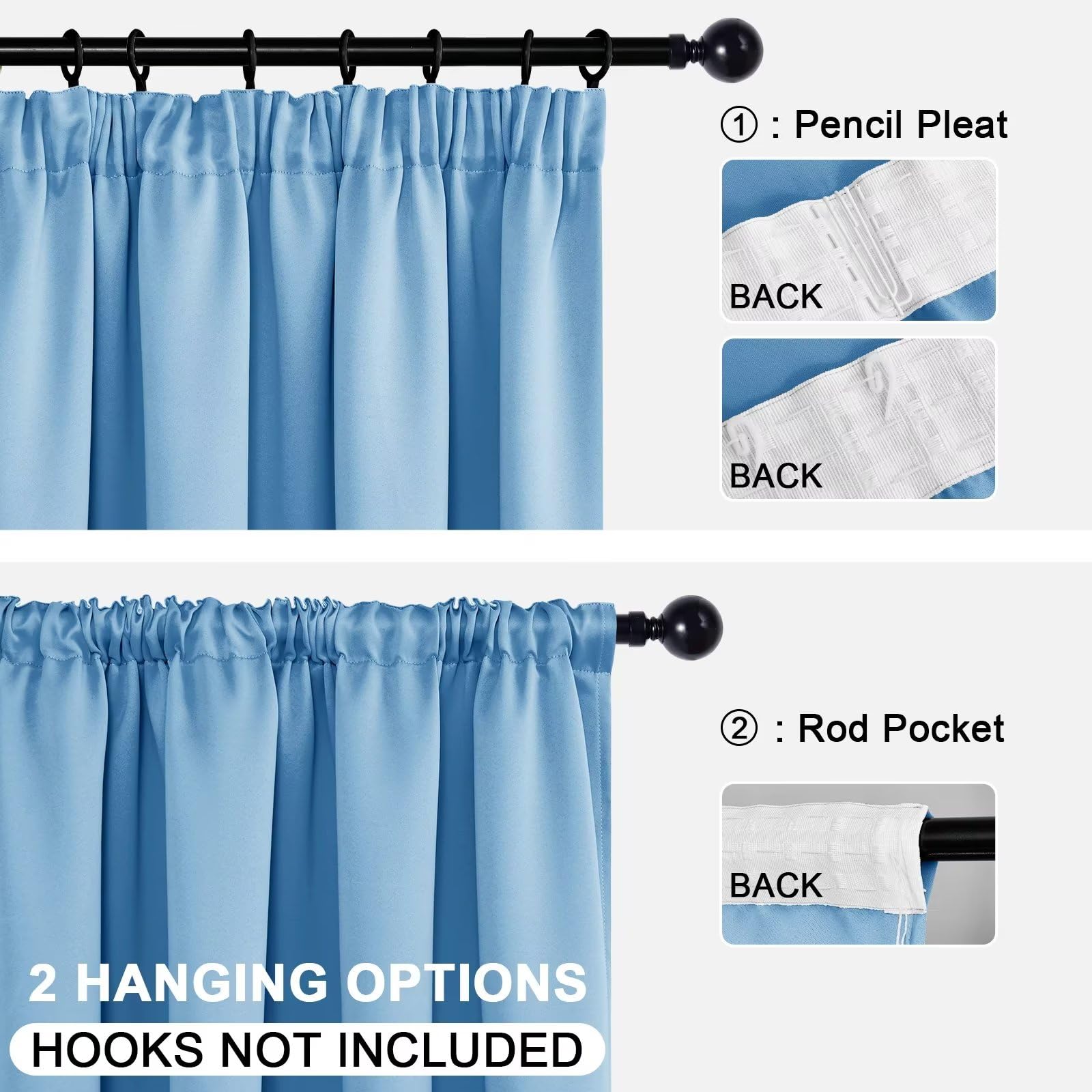 DWCN Blackout Curtains for Bedroom Thermal Insulated Room Darkening Pencil Pleat Window Curtains for Living Room 46 x 90 inch Length - Image 4