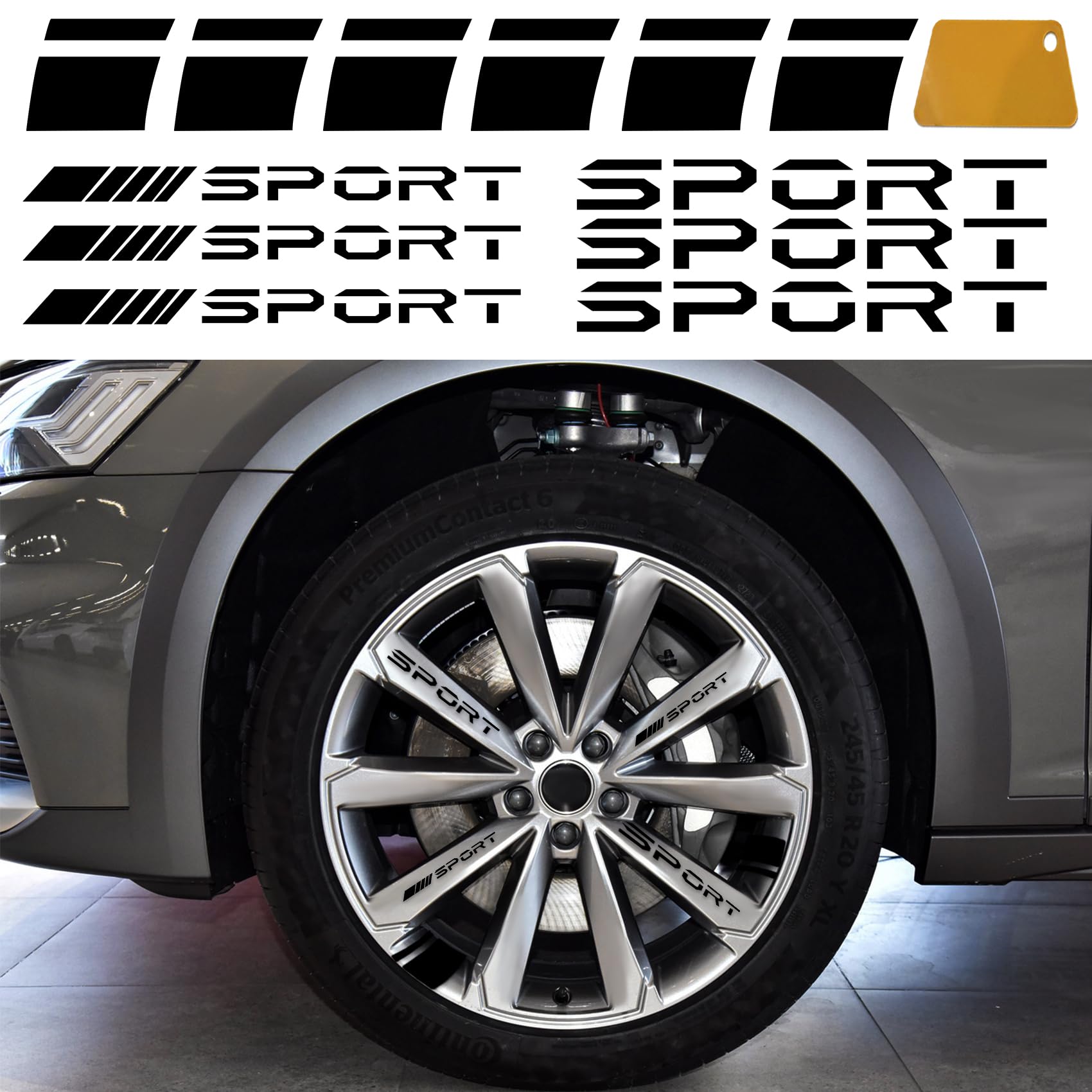 14 PCS Car Decal Stickers, Sport Logo Car Rear Stickers & Mirror Decals, Auto Wheel Reflective Personality Stripes, Universal Sport Emblem Wheel Rim Decor Stickers for All Vehicles (Black)