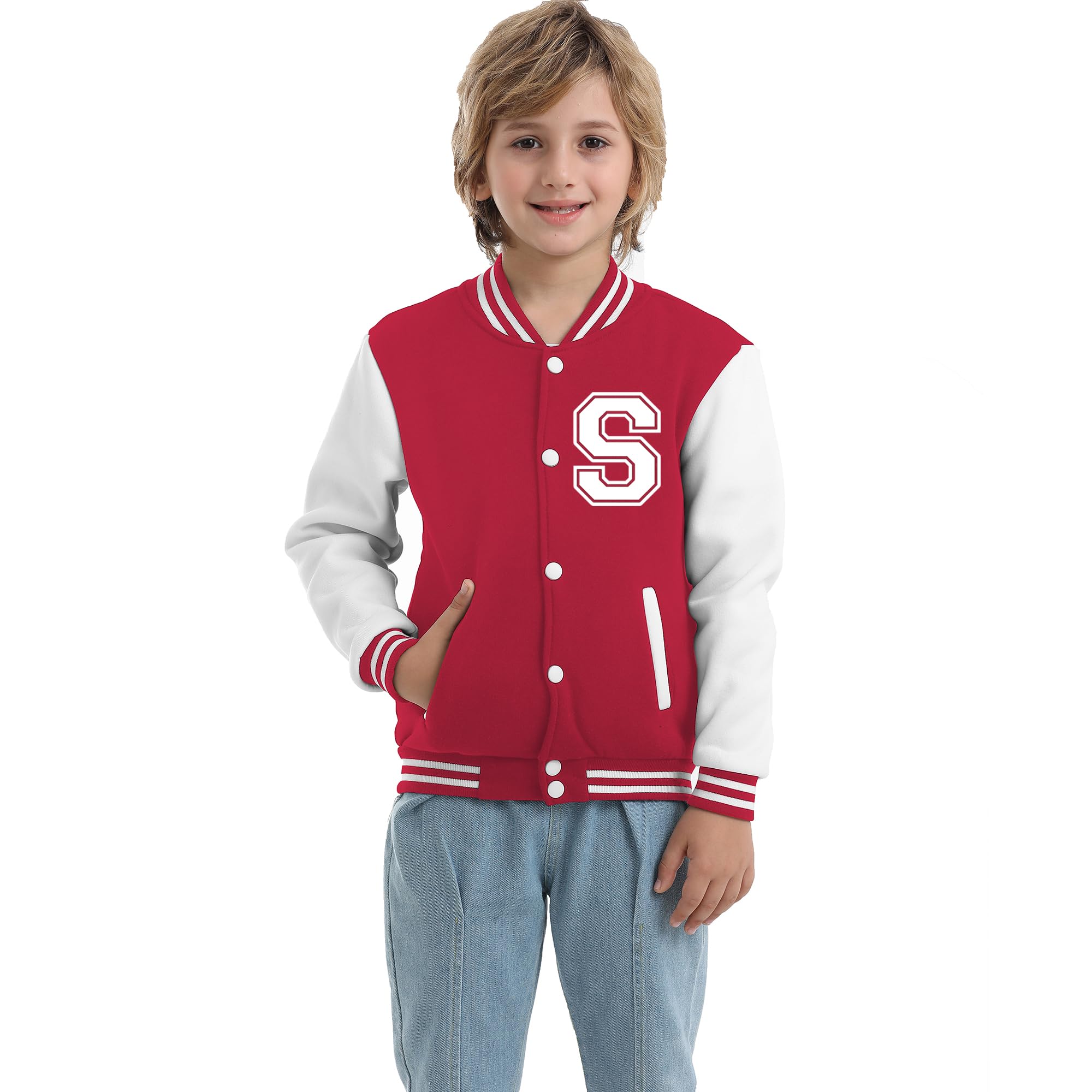 Kids Baseball Jacket Letter Print Boys Girls Varsity Coat Casual Lightweight School Uniform With Button
