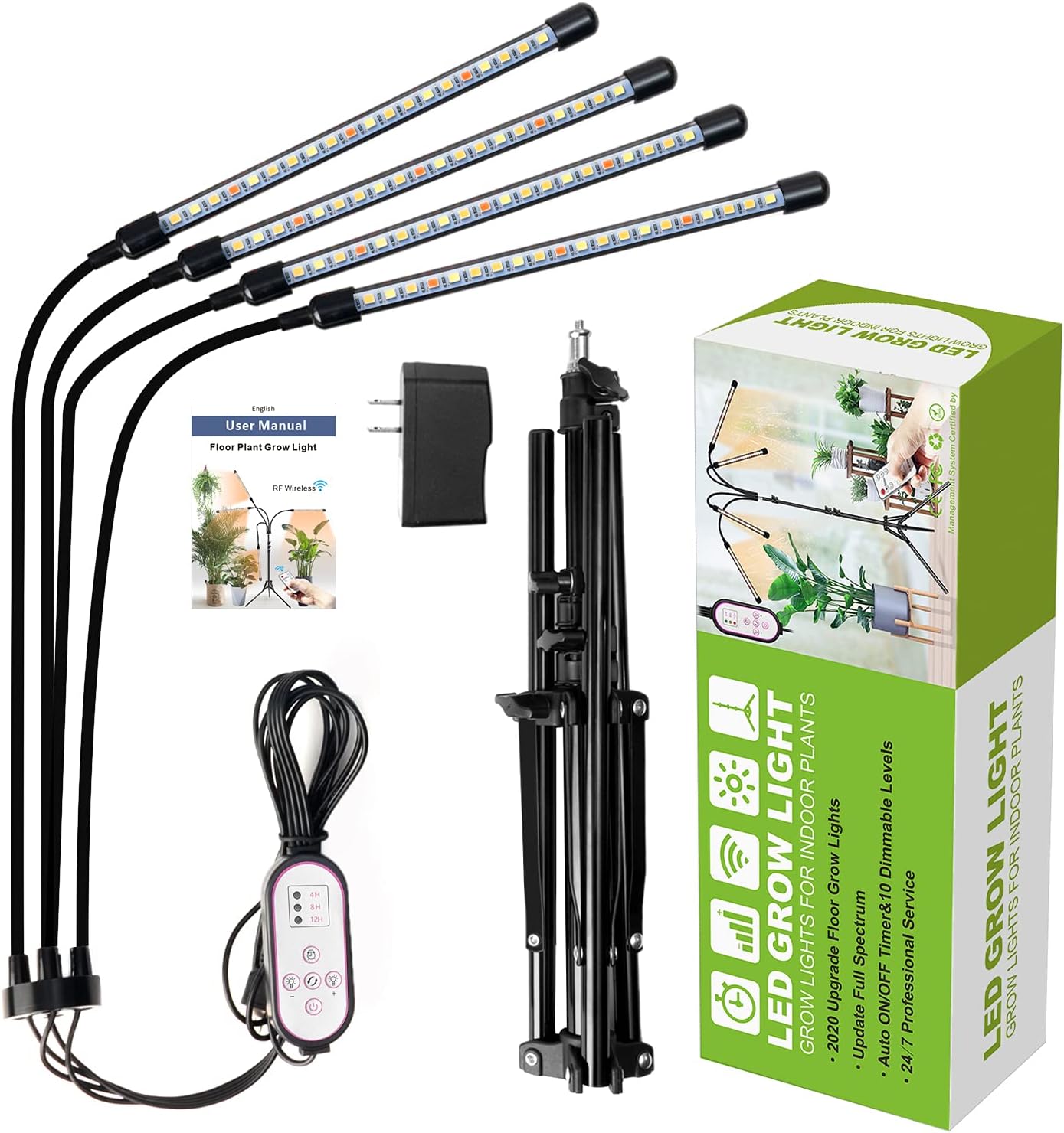 Grow Lights for Indoor Plants, Sowinski Full Spectrum 4 Head 80 LED Floor Plant Light with Stand for Tall & Large Plants, Growing Lamps with 4/8/12H Timer, 10 Dimmable Levels with Remote Control : Patio, Lawn & Garden
