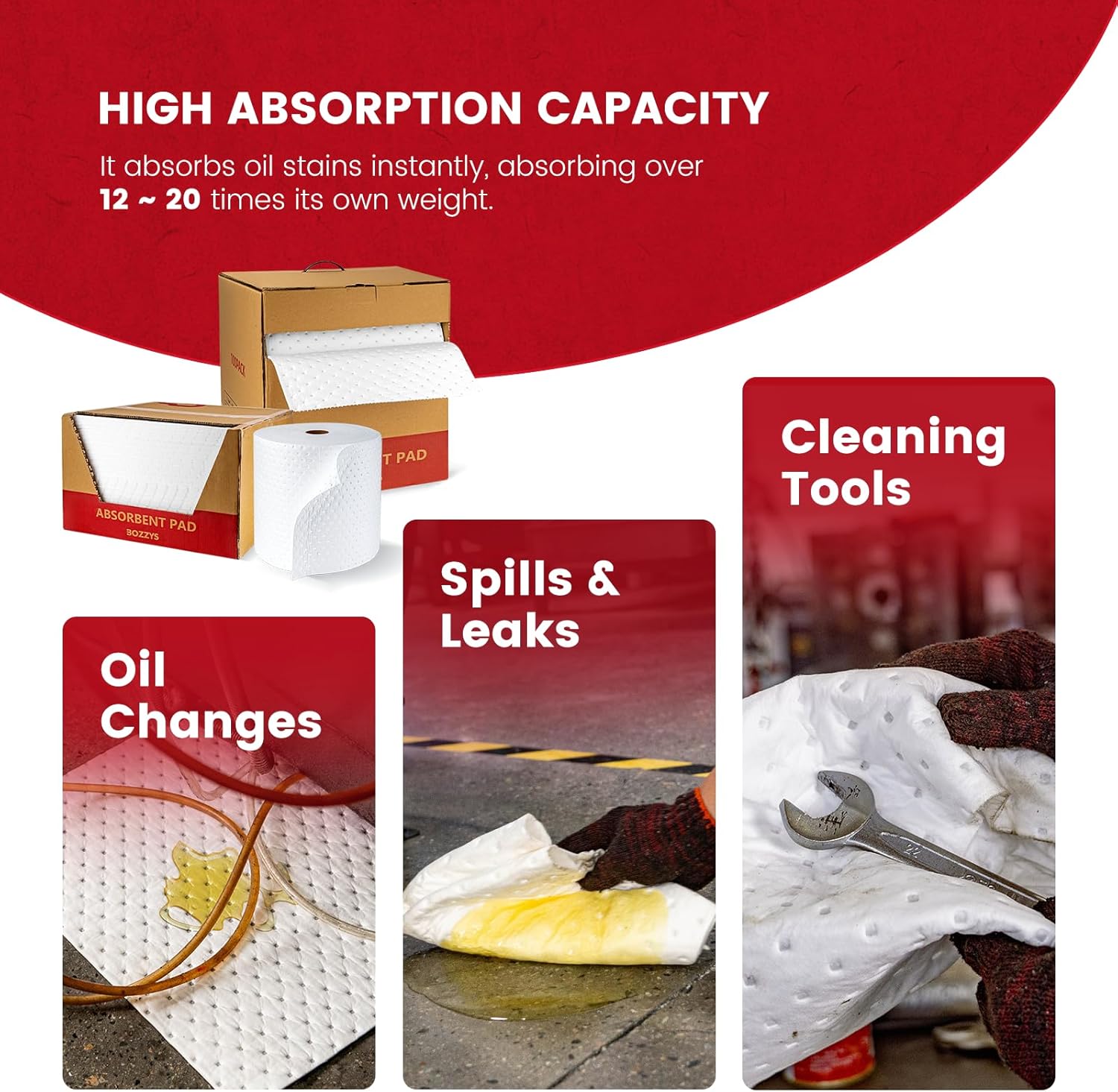 Oil Absorbent Pads | 16"x20" Oil-Only Spill Mat 200-Pack | Industrial Spill Control for Oil & Fuel(32 Gal/Box) | White Absorbing Sheets (absorbs oil-only(16"x20")-32 gal/200pack)