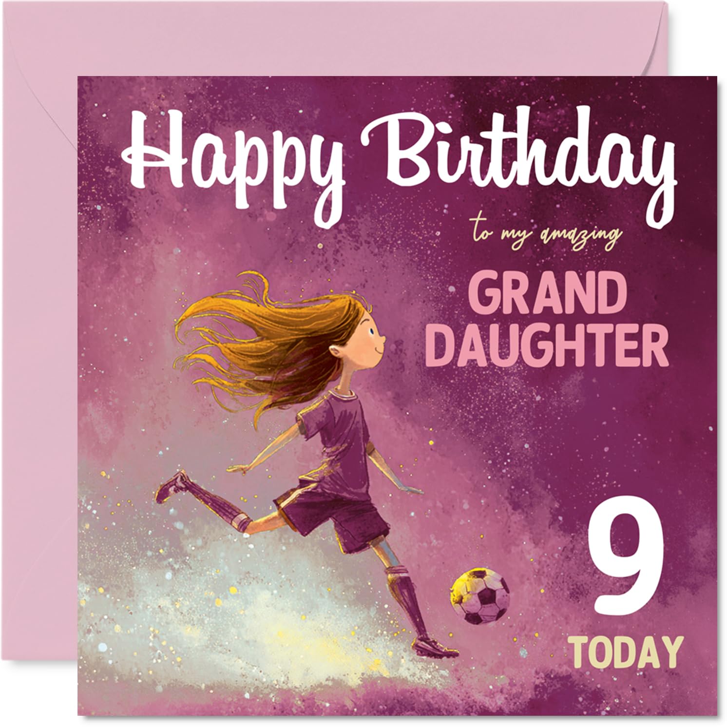 9th Birthday Cards for Granddaughter - Football Girl - Happy Birthday Card for 9 Year Old Girl Granddaughter Grandchild, 145mm Bday Greeting Cards