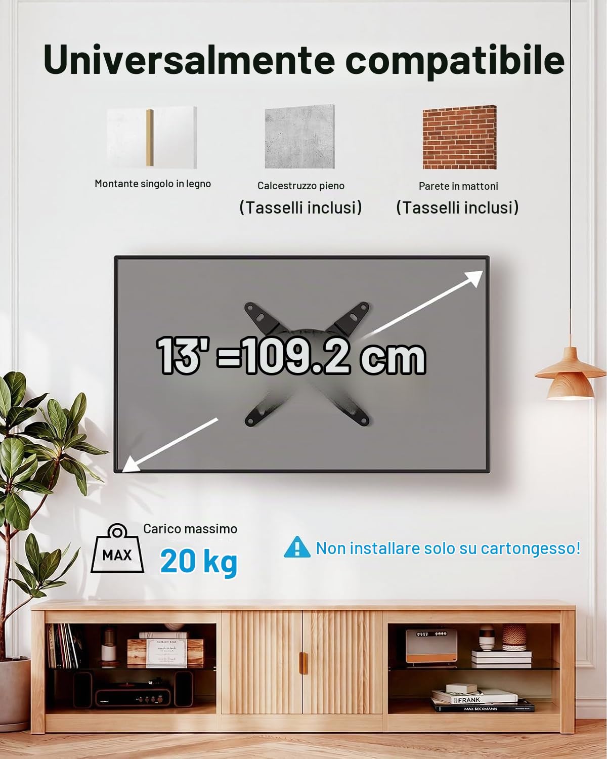 Ginarelo- Supporto da parete per TV a schermo piatto e curvo con braccio snodato, inclinabile, per la maggior parte dei televisori e monitor da 13-42 pollici, VESA max 200 x 200 mm fino a 20 kg
