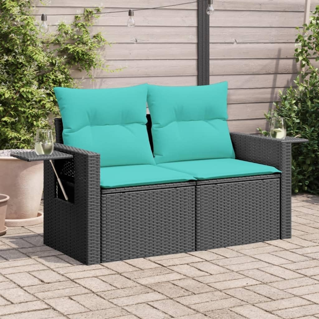 vidaXL Garden Sofa Black PE Rattan, Powder-Coated Steel 2-Seater