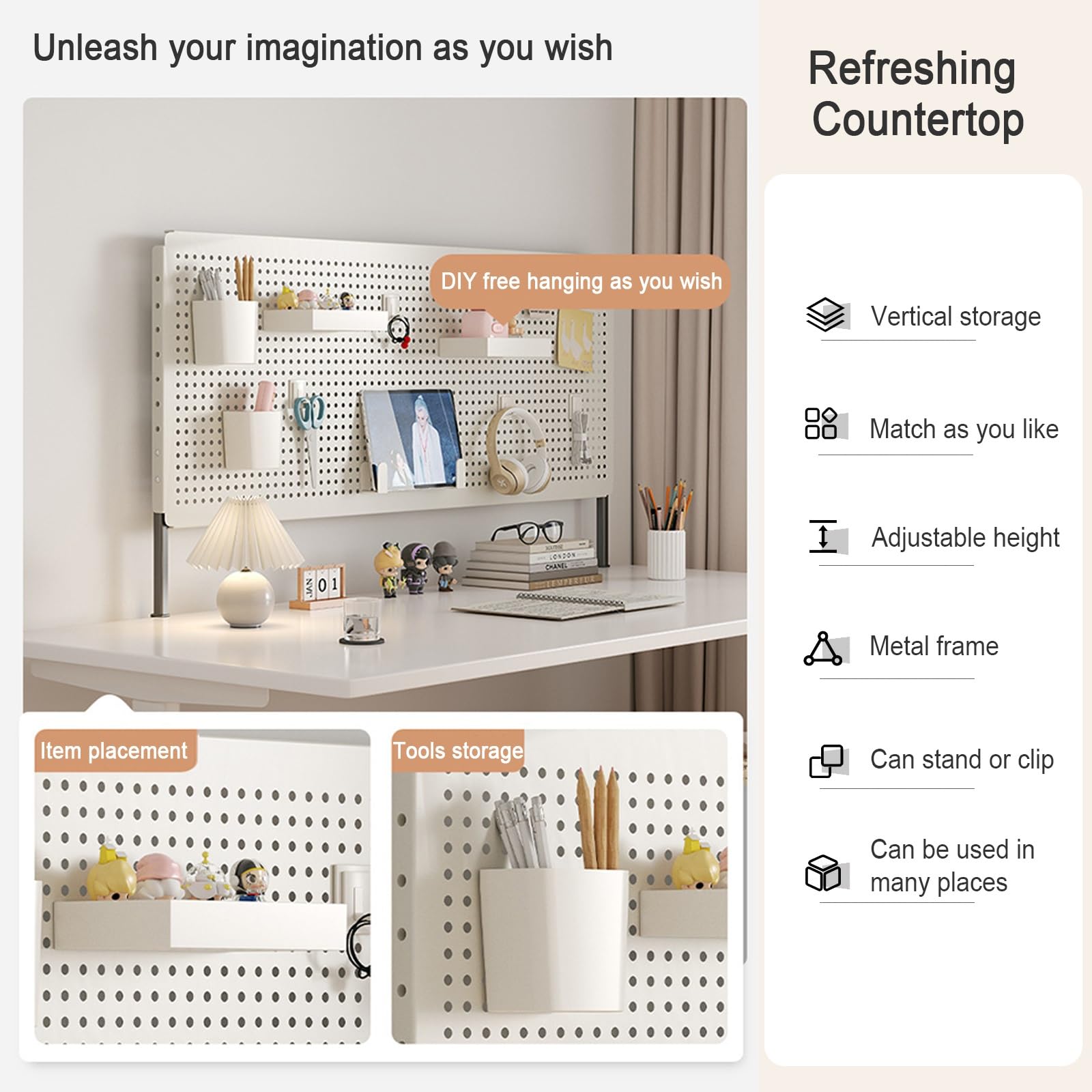 Pannello Forato Con Morsetti Per Scrivania - Set 2 Pannelli 42x30cm, Ganci E Ripiani, Organizer Fai Da Te - Foto 9