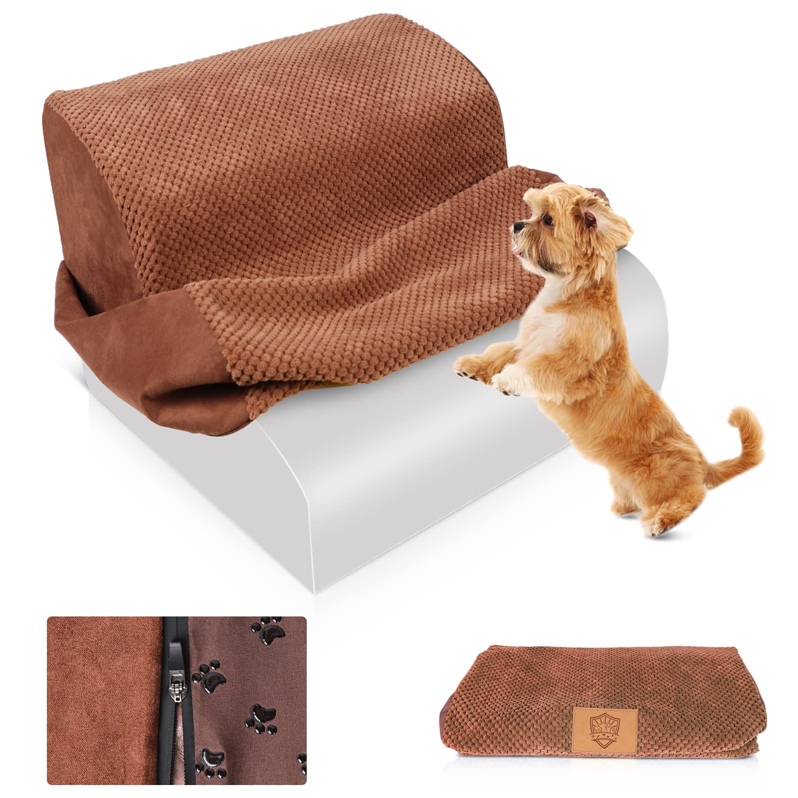 Kphico Waterproof Replacement Stairs Cover 2 Tiers Foam Dog Stairs/Ramps,Suitable for Stairs Size 15.7" Length x 15.7" Width x 11.8" Heigth,Color Brown