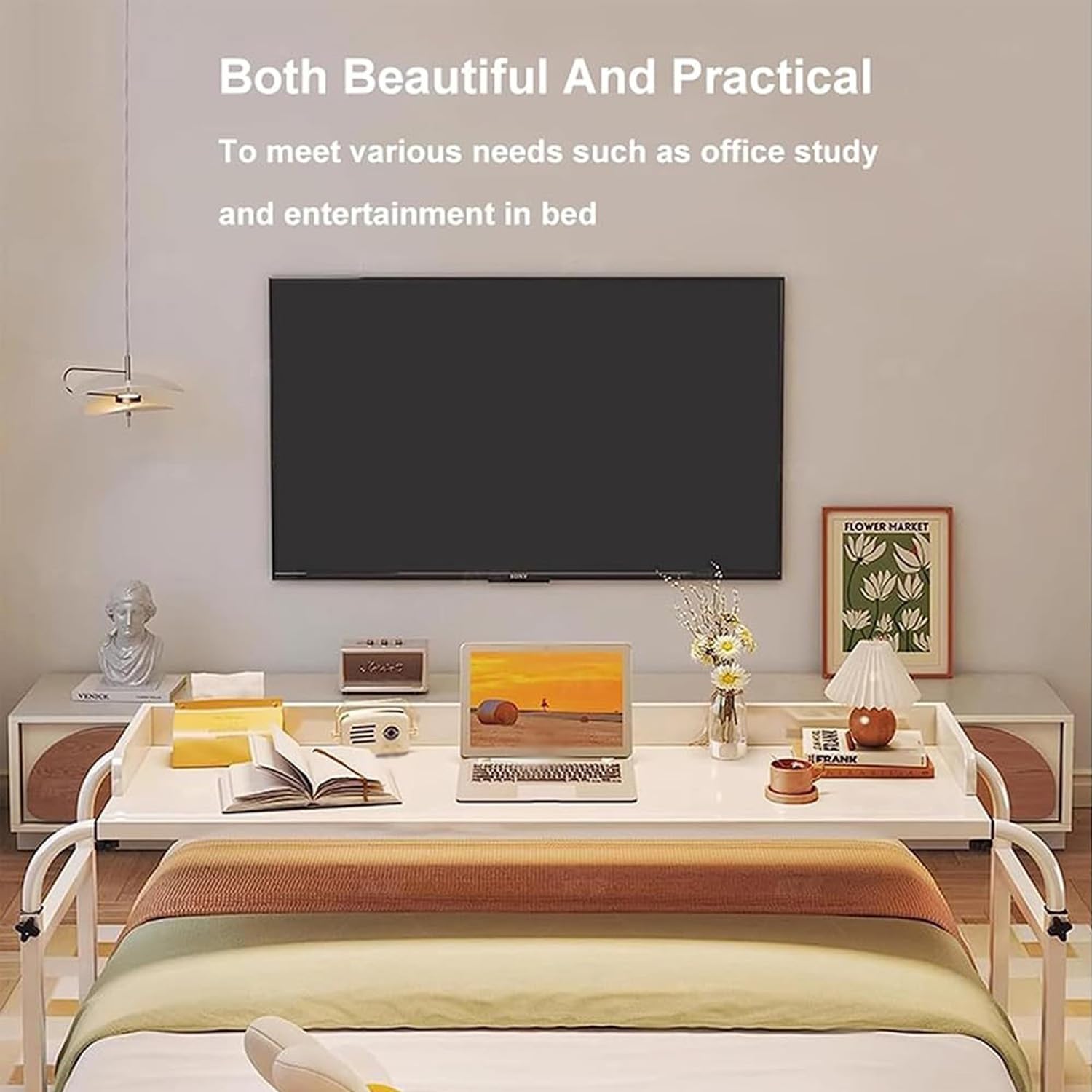 Table De Lit sur roulettes，Table De Lit Medical Simple Table Médicalisée pour Lit Bureau A Roulette pour Lit Cat Bed for Desk Table D'appoint à roulettes pour Lit Et Canapé(Color:Noir+)