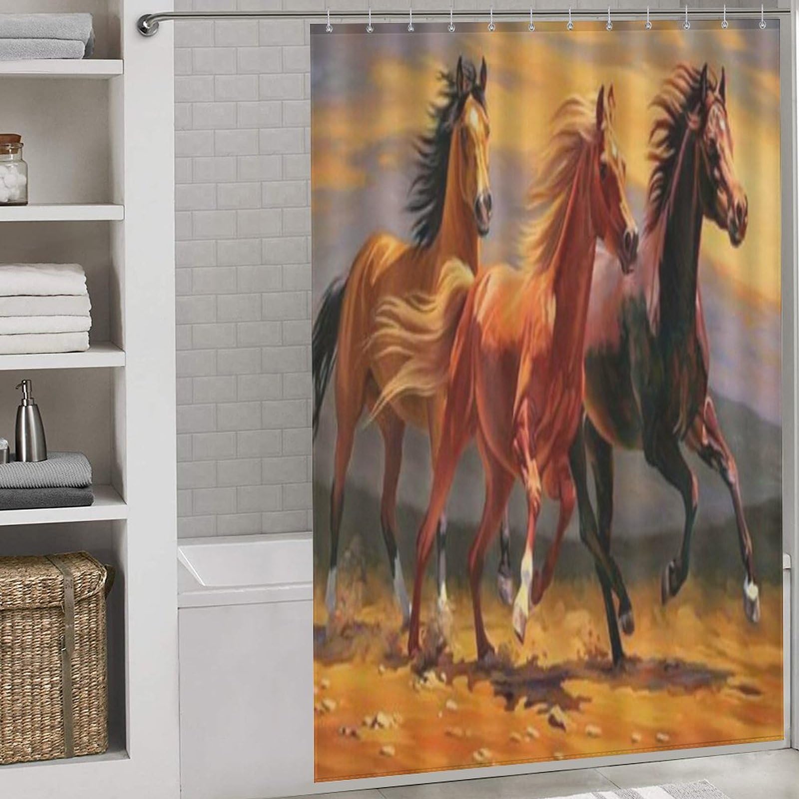 Rideau de douche cheval imperméable rideau de bain textile 152x183cm