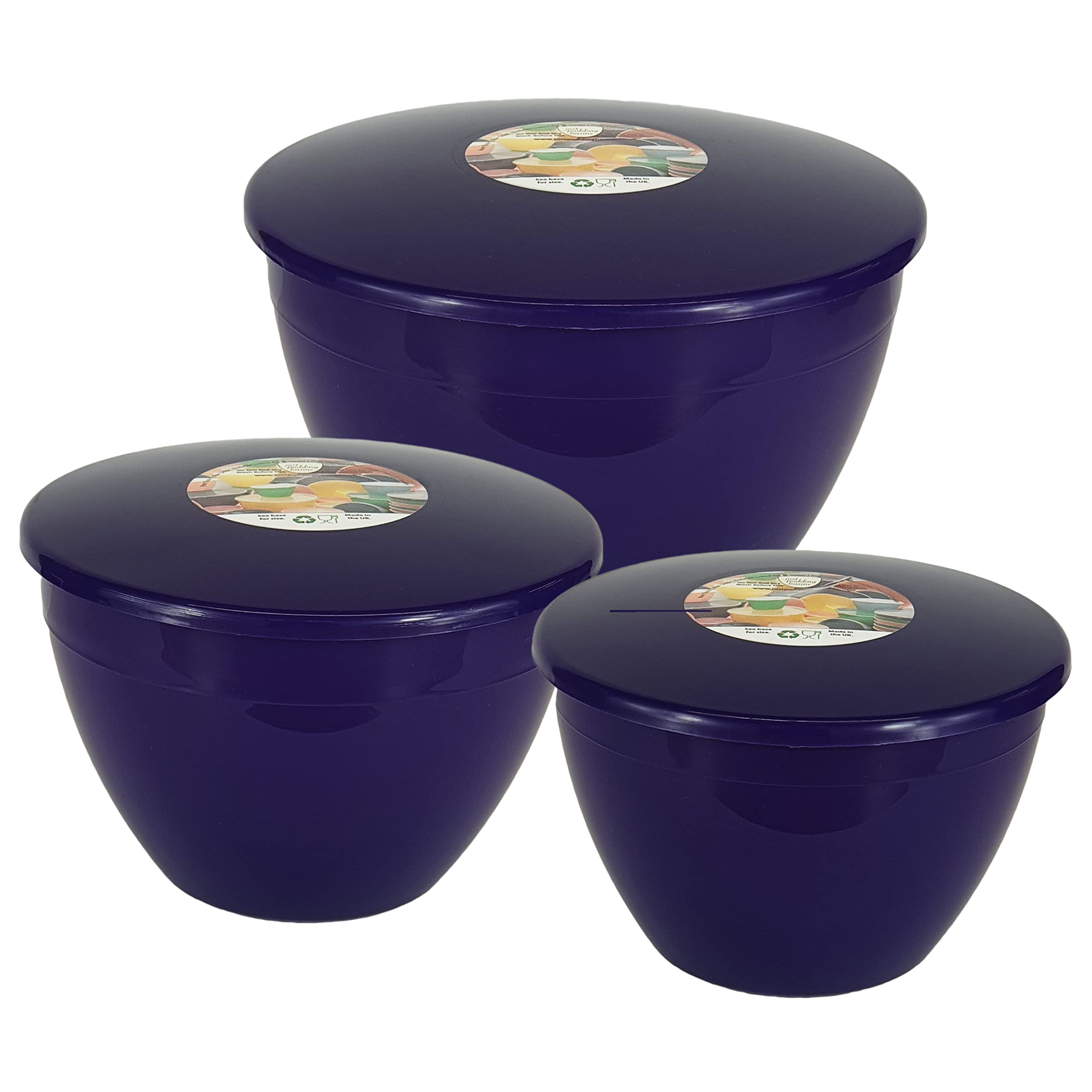 Just Pudding Basins Purple 3 Larger Bowl Sizes And Lids In 1 Set, 1X 1.5Pt (850Ml), 1X 2Pt (1.14Lt), 1X 3 Pint (1.71Lt)