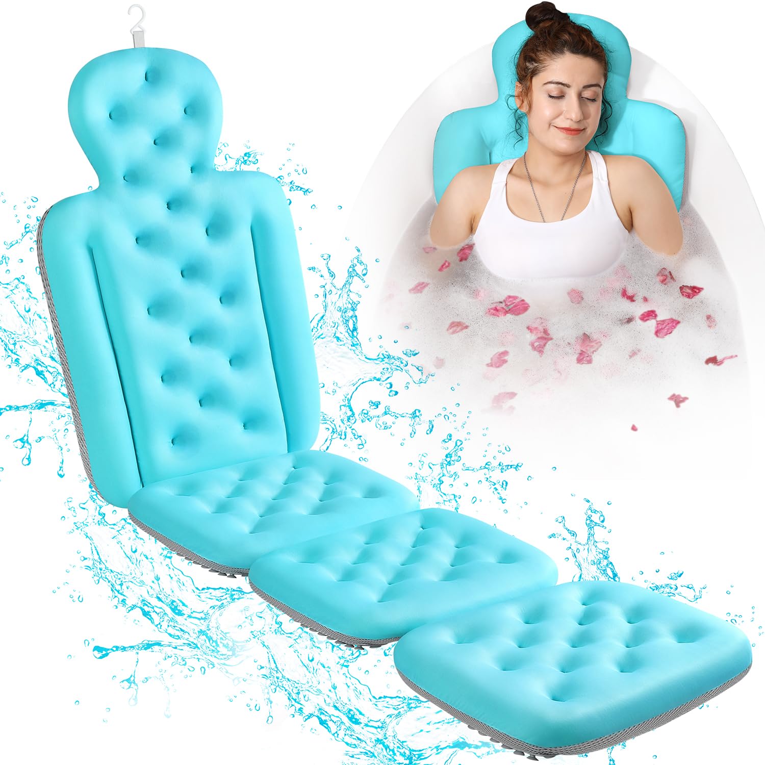 Full Body Bath Pillow for Bathtub, Thick Bathtub Cushion, Luxury Tub Pillow for Bath for Headrest Neck and Back Support Ocean Blue 60" x 16"