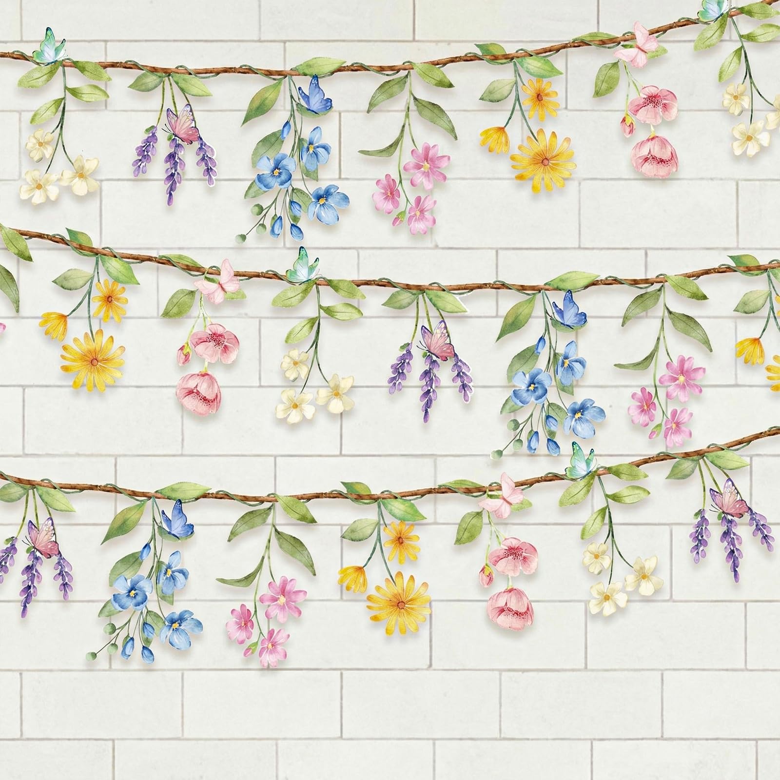 Photo 1 of 2 Pcs Wildflower Garland, Wildflower Party Decorations Reusable Garden Flower Banner for Baby Shower Birthday Spring Mothers Day Supplies Fresh Off the Market Bridal Shower Girl Party