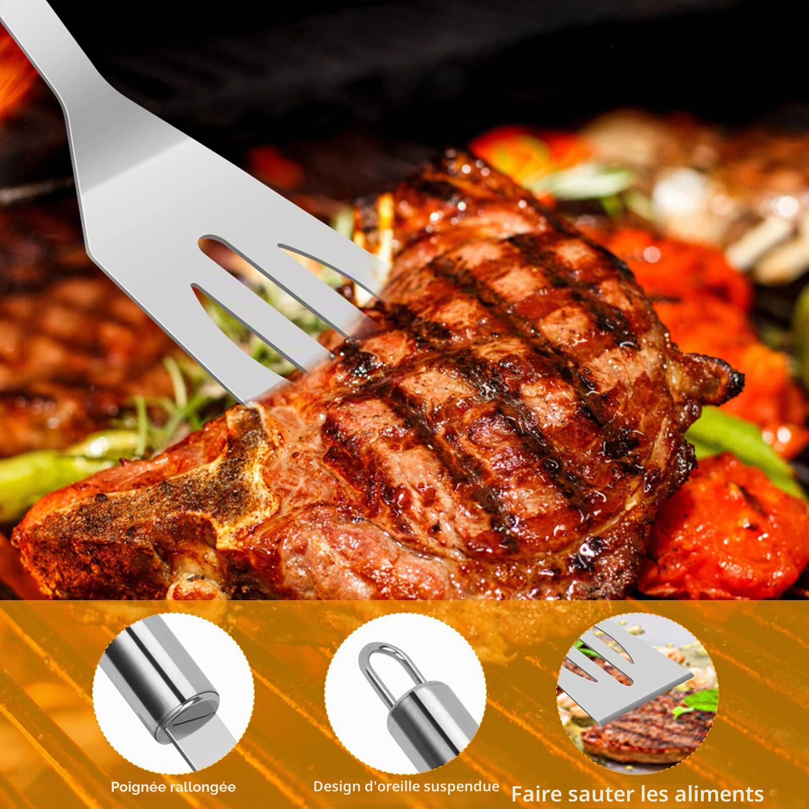 Ensemble d'Outils de Barbecue 16PCS en Acier Inoxydable avec Boîte de Rangement