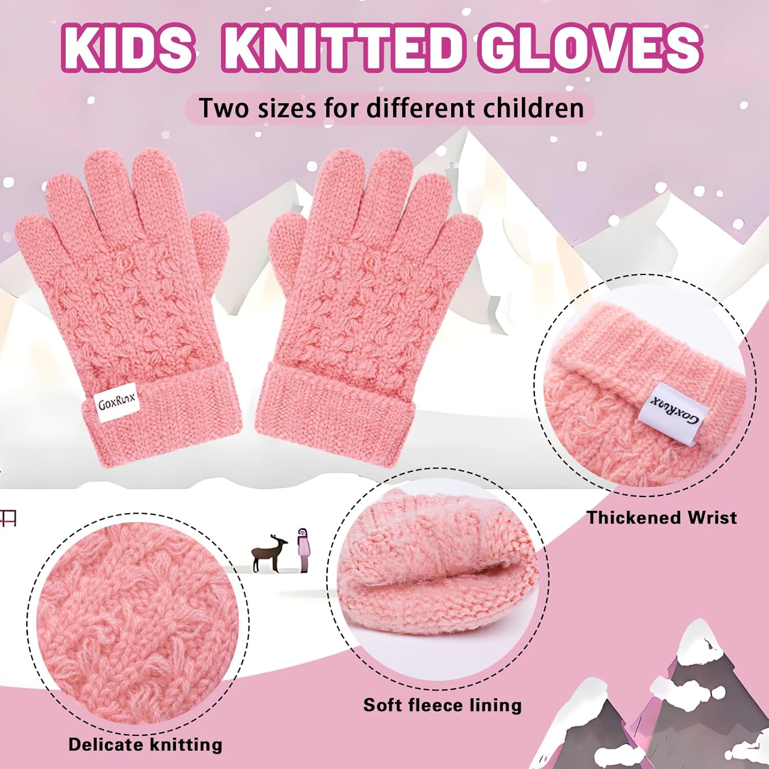 Kids Winter Hat Gloves Scarf Set, Girls Boys Winter Beanie Hat Mittens Scarf Knit Set with Thick Fleece Lined for Children - Image 4