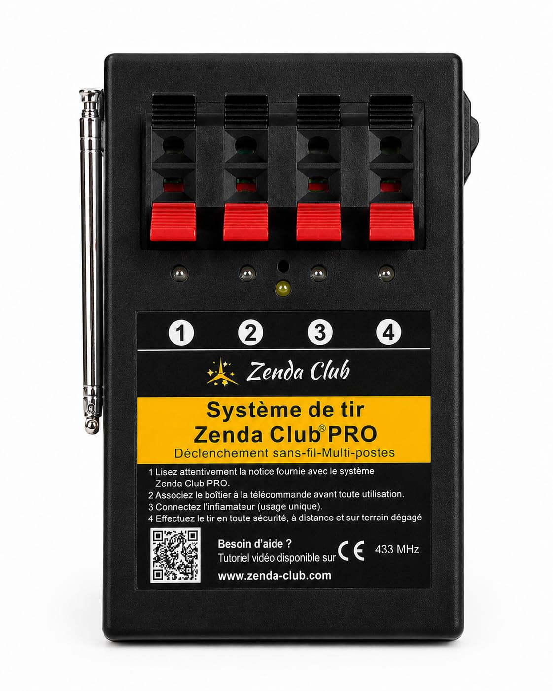 zenda club® Système de Tir Pyrotechnique sans Fil 24 Canaux pour Feux d’Artifice et Effets Pyrotechniques – 6 Récepteurs 4 Voies – Portée 500 m – 433 MHz