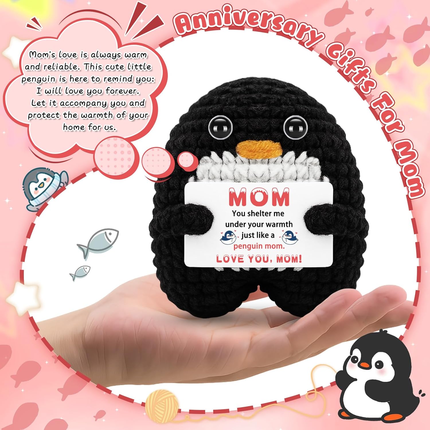 Mom Day Gifts for Mama from Daughter Son,Handmade Crochet Emotional Penguin Mom Gifts for Mama Mother in Law Bonus Step Mothers, I Love You Mum Mother’s Day Decor - Image 6