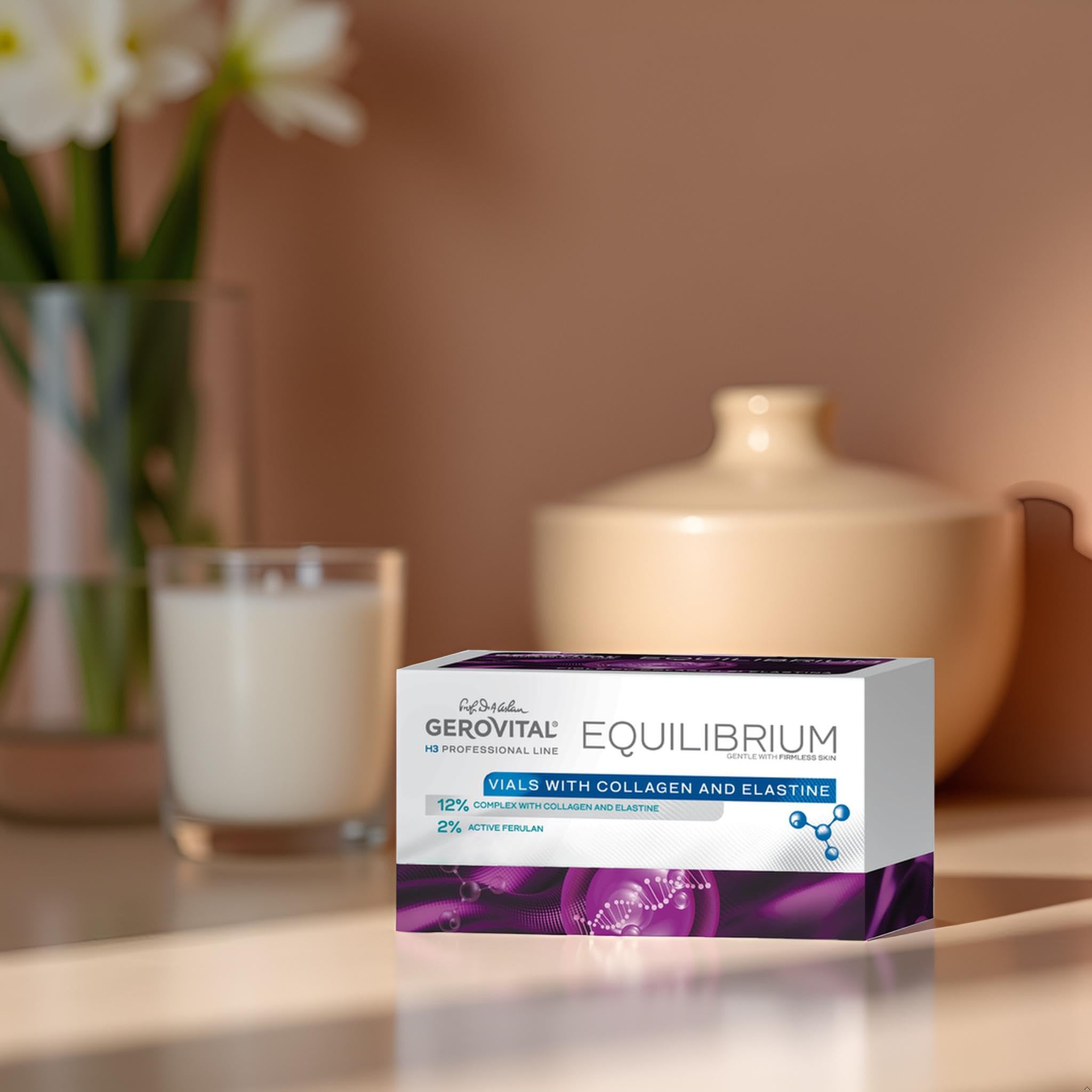 Fiale Professionali con Siero 12% Collagene ed Elastina | Siero Intensamente Idratante e Antirughe | Protezione Antiossidante | Prodotto Professionale, Gerovital H3 Equilibrium 20 Fiale x 2 ml
