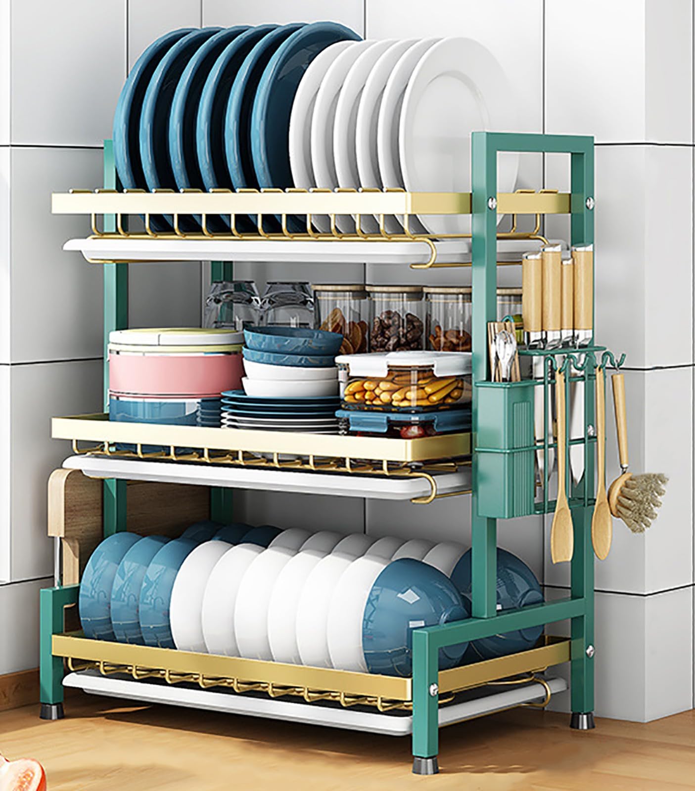 FLYIODFCXV drain rack, 3 with Drip Tray, Dish Rack with Drain Plate and(2)