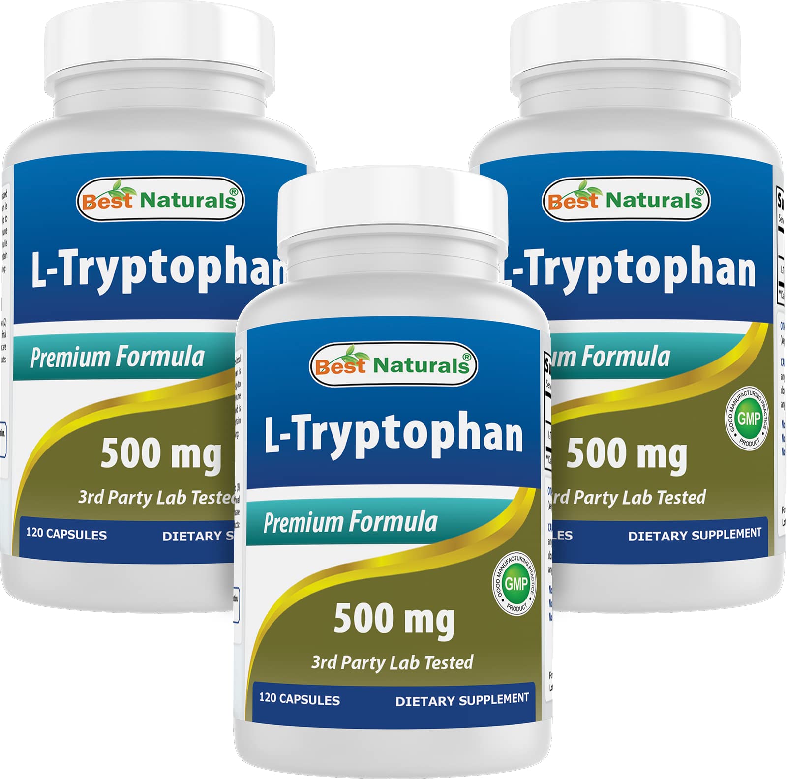 L-Tryptophan 500 mg 120 Capsules (120 Count (Pack of 3))