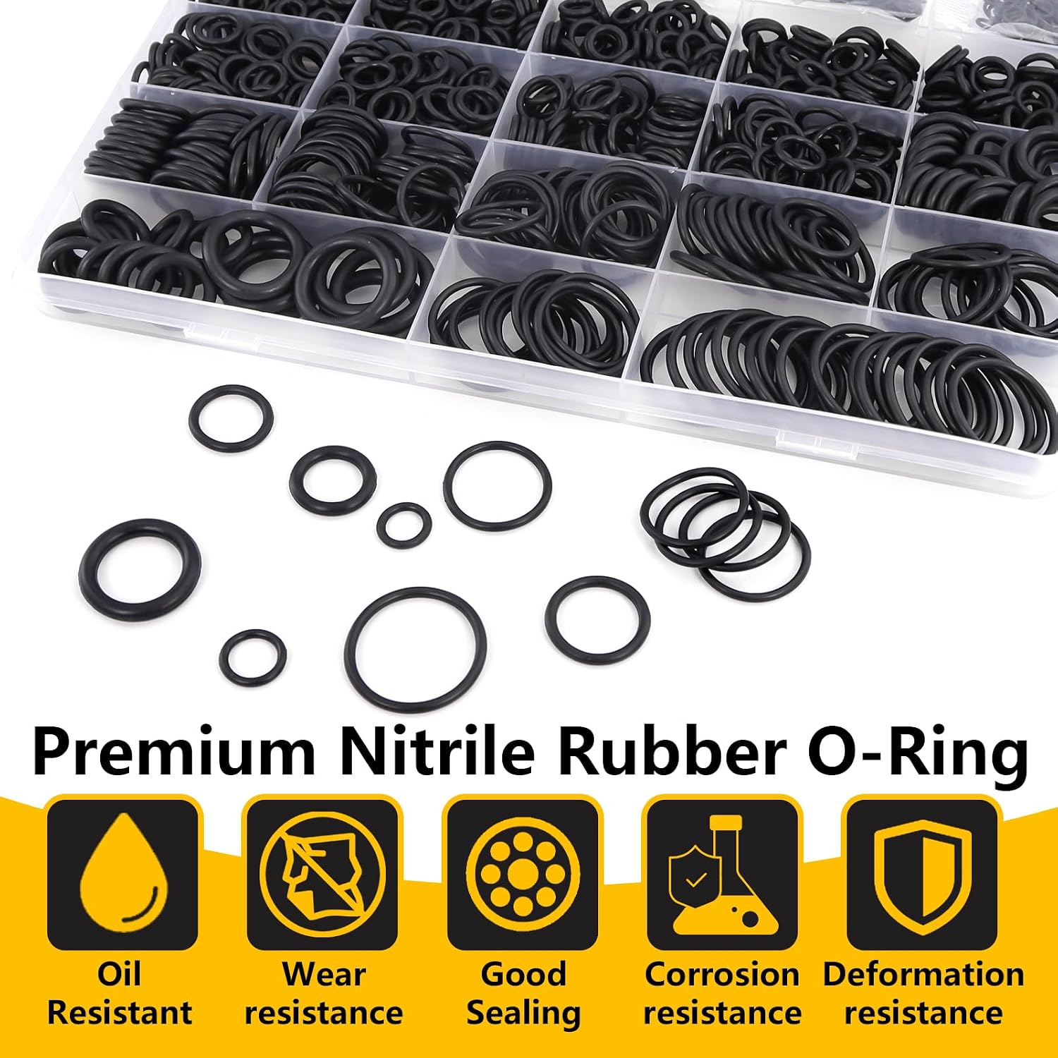 1040 PCS 21 Size O Ring Assortment Kit, Industrial-Grade Nitrile Rubber O-Rings for Automotive Repairs, Kitchen Faucets, Pressure Washers and Assorted Plumbing - Durable & Oil Resistant