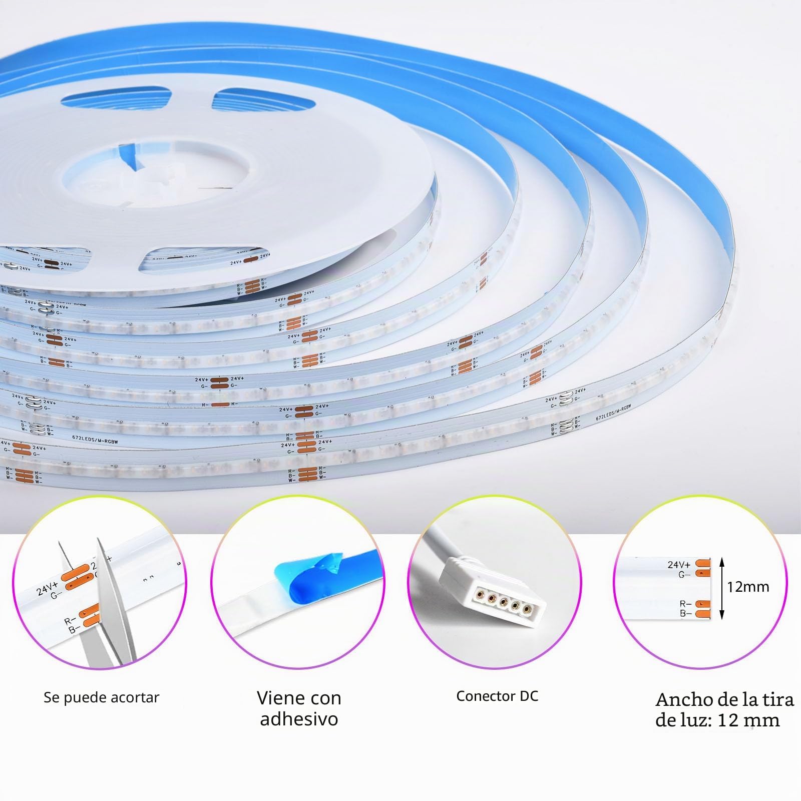 Luces Led Habitacion 10M,WiFi Tiras Led COB RGB+White 672led/M 6720leds 24V Luces Led Habitación,16Millones de Colores y Música Modos,Para Google Home Assistant/Alexaz