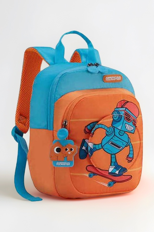Yoodle 3.0, 8.5L Volume Kids 2 Compartment Backpack with Spacious Interiors for Girls and Boys - Orange/Blue