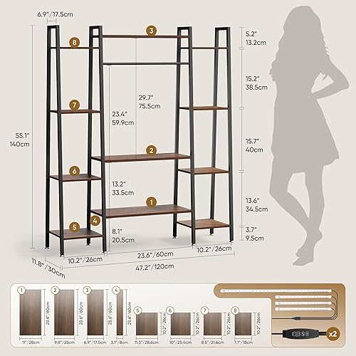 Miniatura 6 de Soporte de plantas grande de 55" para interiores con 8 luces LED de crecimiento (3 modos y temporizador automático) - Estante de plantas de metal de
