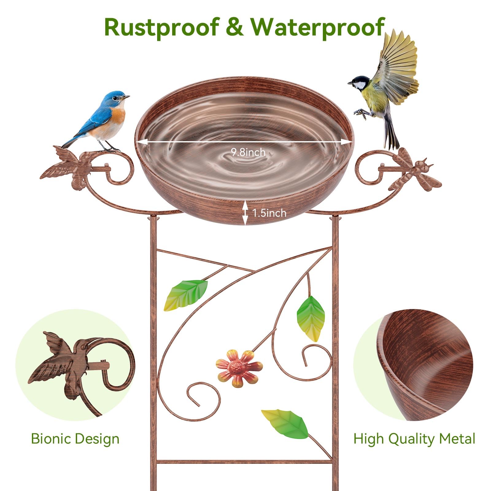 CADUKE Lote de 2 bebederos para pájaros con Enrejado para jardín, bebederos de Metal de 103 cm de Altura con Motivos de colibríes, bebederos Decorativos con comederos para jardín, Patio y césped