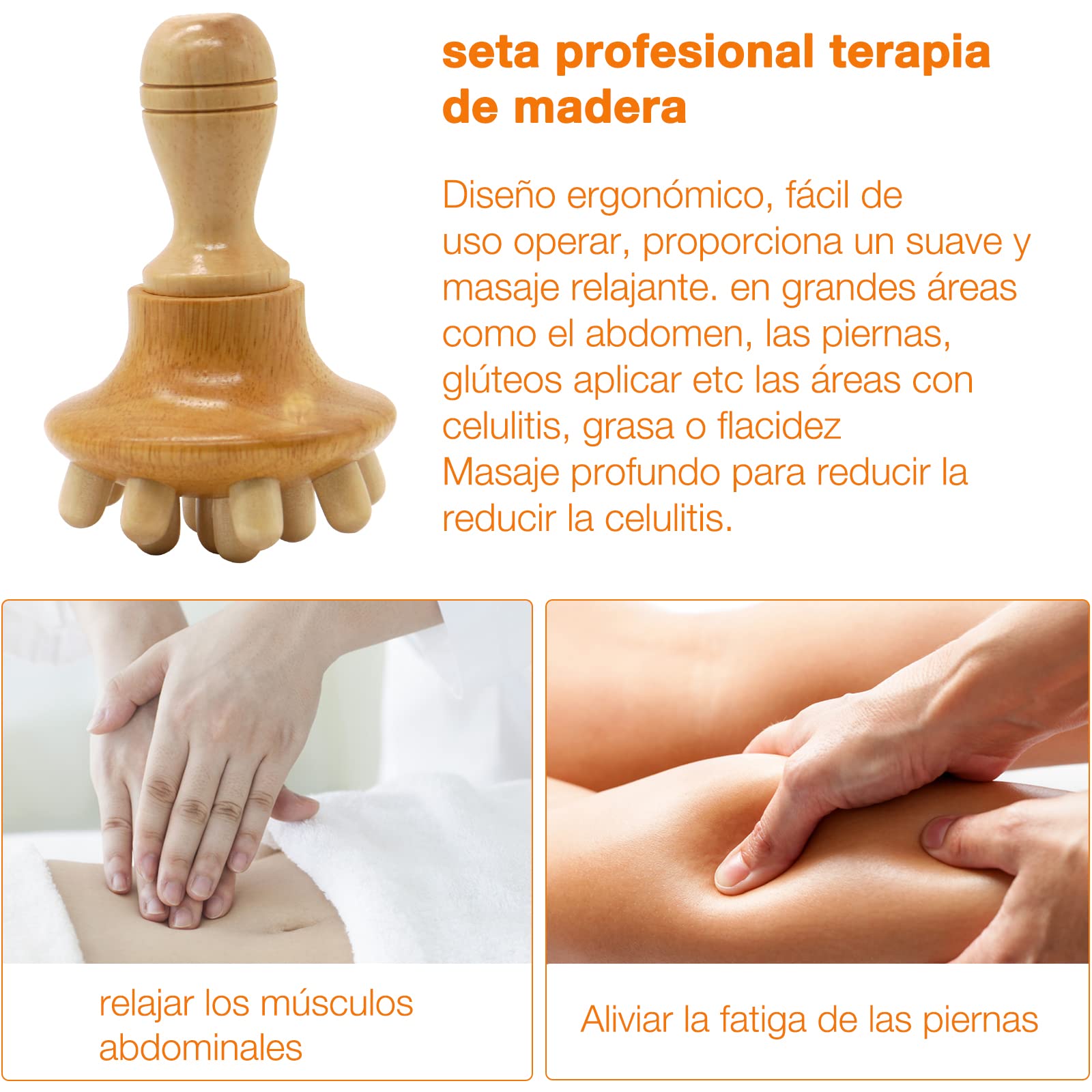 Set de 5 Kit Maderoterapia Corporal, Masajeador Anticelulitico, Copa Sueca Maderoterapia, Champiñones, Rodillo Masaje Muscular, Rodillo de cubos, guasha wood stick
