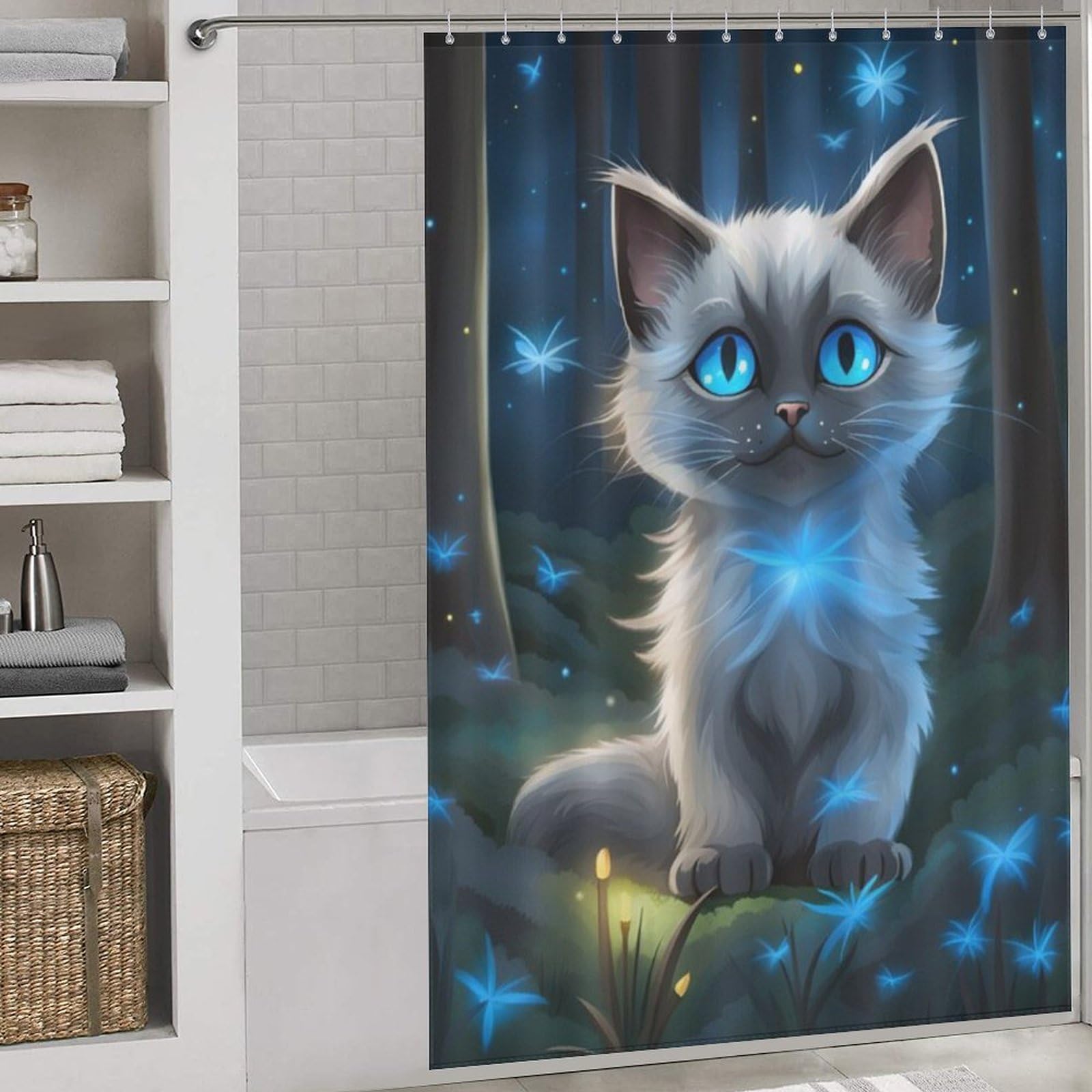 Rideau de douche chat mignon en polyester lavable 152x183cm