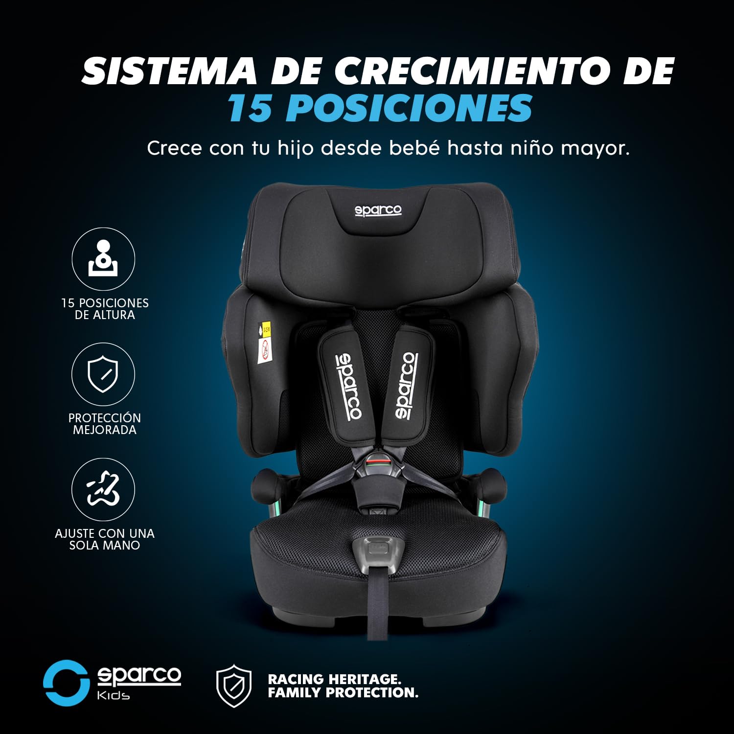 Sparco Silla de Coche i-Size SK8000IBK para Niños 76-150 cm Homologación ECE R129/04 con ISOFIX y Top Tether Reposacabezas Ajustable Respaldo Plegable y Arnés de 5 Puntos Color Negro