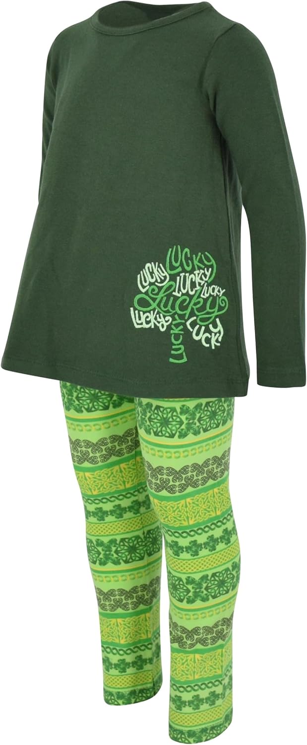 Unique Baby Girls Shamrock Heart Top and Festive Clover Leggings Set - Image 5