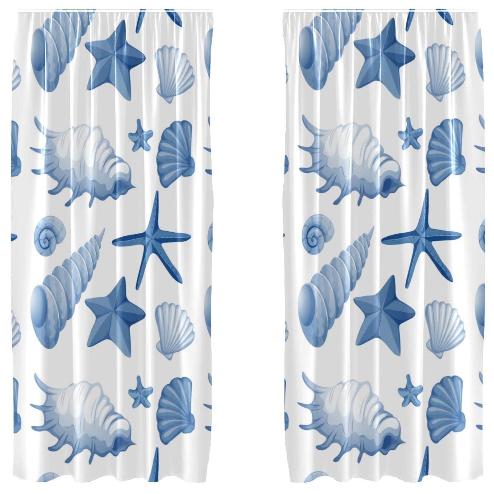 Rideaux occultants microfibre pour bloquer la lumière motif coquillages bleus 140x213