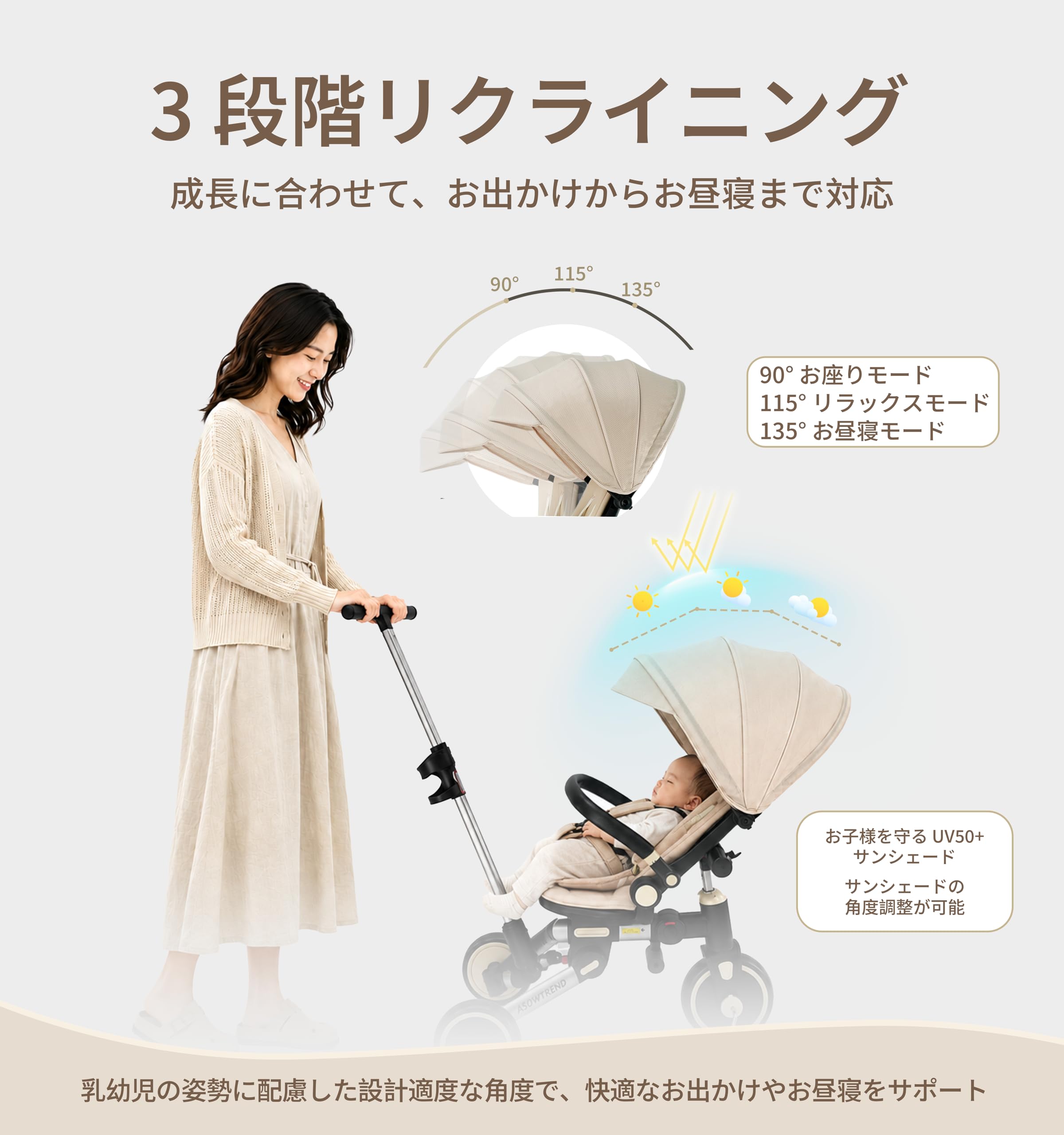 Amazon.co.jp: [ASOWTREND] 三輪車 手押し棒付き 多機能7in1 6 ヶ月～6