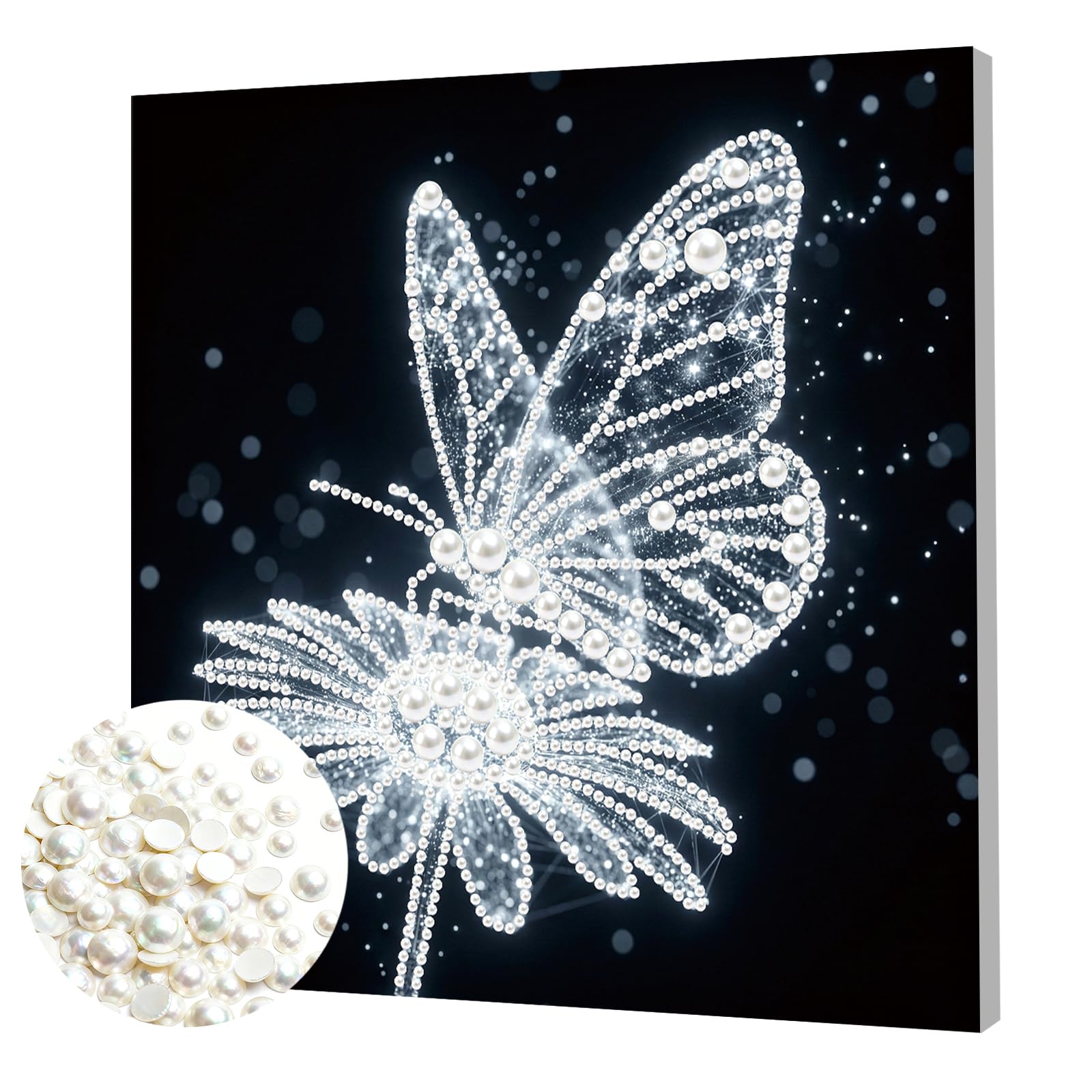 Pearl Painting & Pearl Art Kits for Adults with Frame — Christmas Holiday DIY Pearls Diamond Art Ready-to-Hang, 3D Pearls Dot Art Women Beginners Home Wall Decor Gift 25×25cm(Butterfly Flowers)