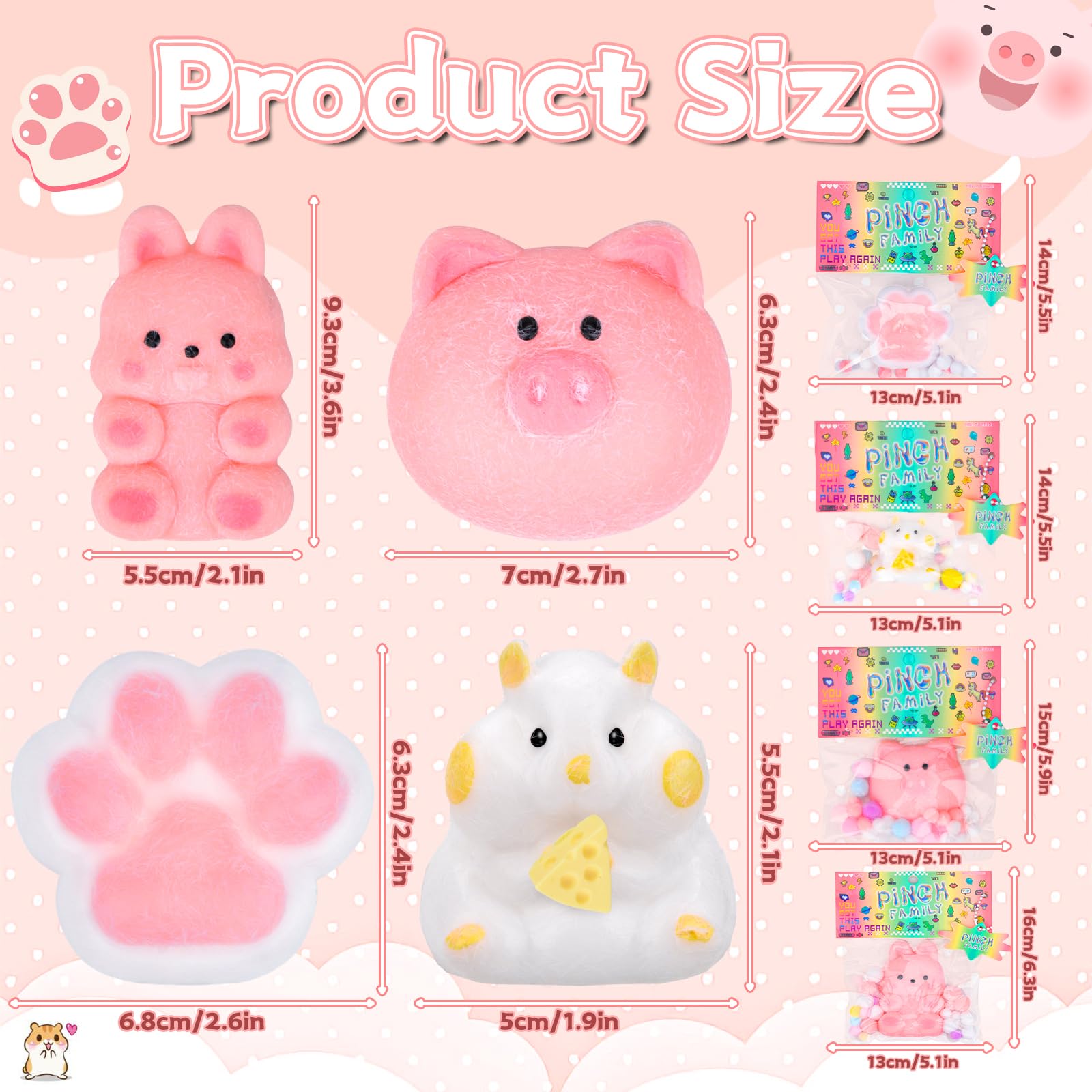 4 Squishies Fufu Taba – Fresa, Pata De Gato, Pollito Y Hámster – Juguetes Anti-estrés De Silicona Y TPR – Portátiles Y Duraderos – Regalo Ideal Para Niños Y Adultos